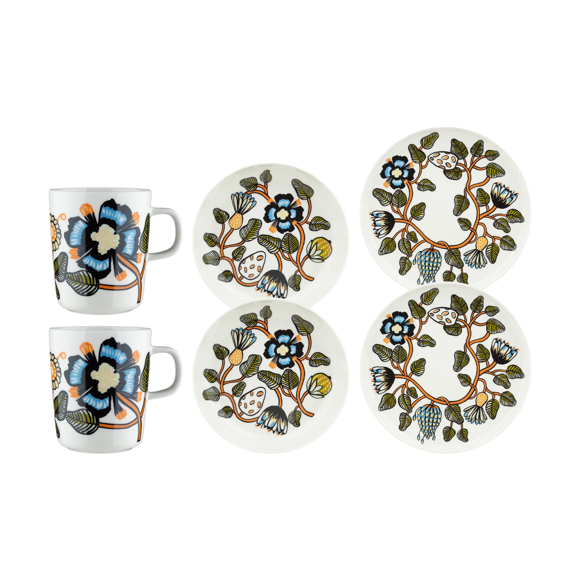 Tiara dinnerware set 6 pieces, White-warm orange-green Marimekko
