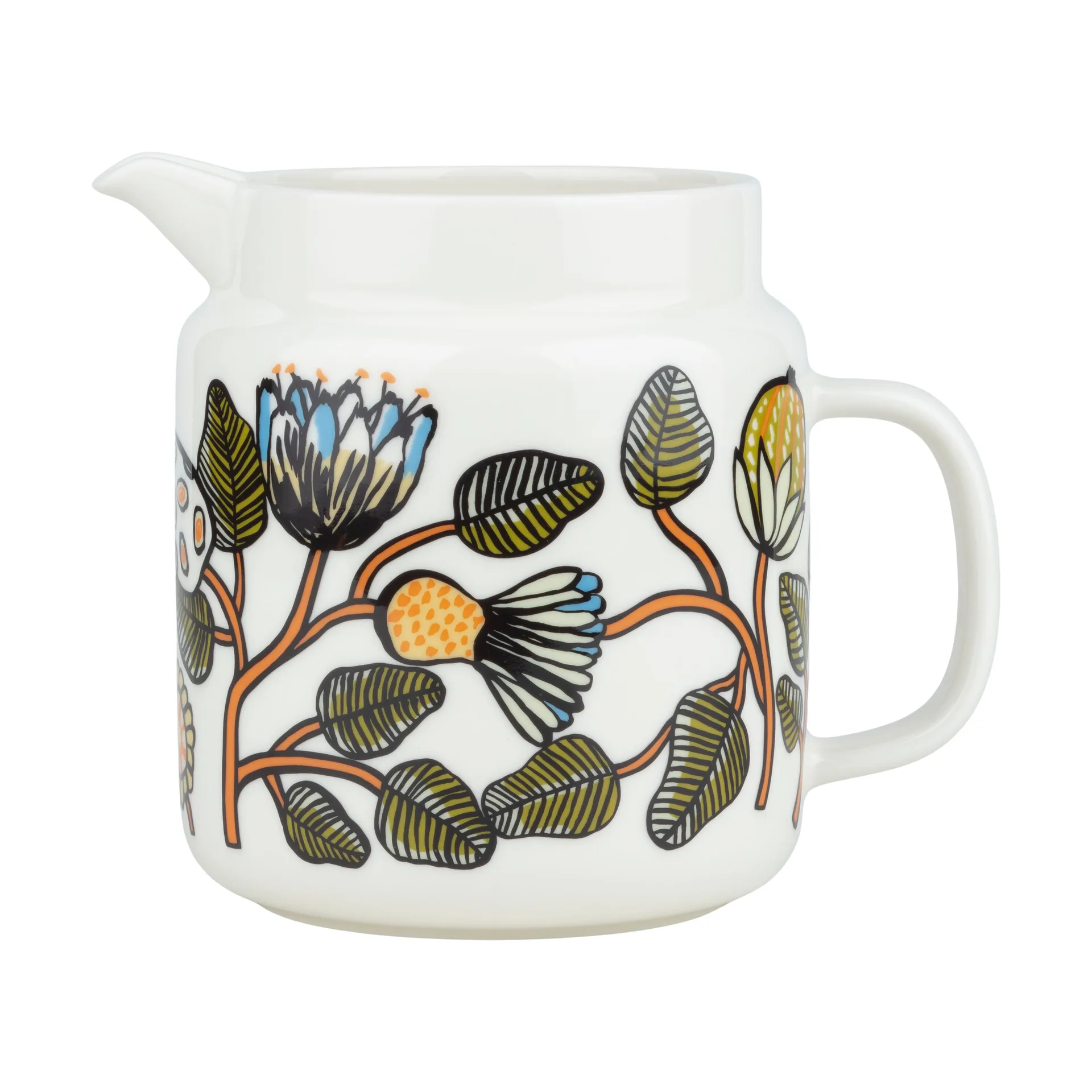 Tiara pitcher, White-warm orange-green Marimekko