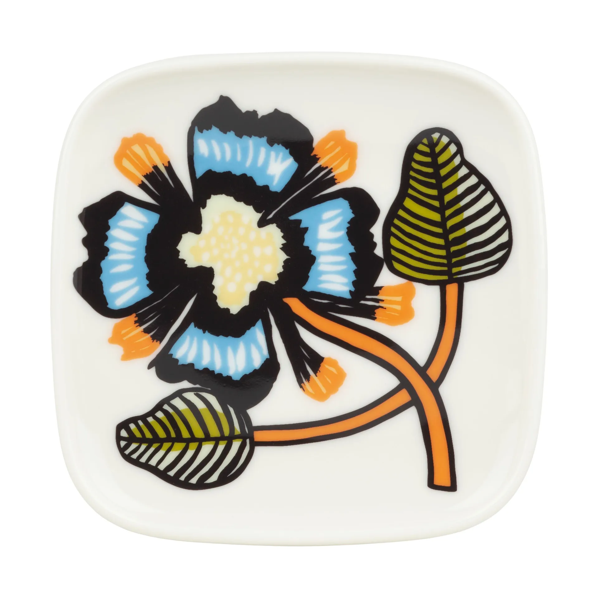 Tiara plate 10x10 cm, White-warm orange-green Marimekko
