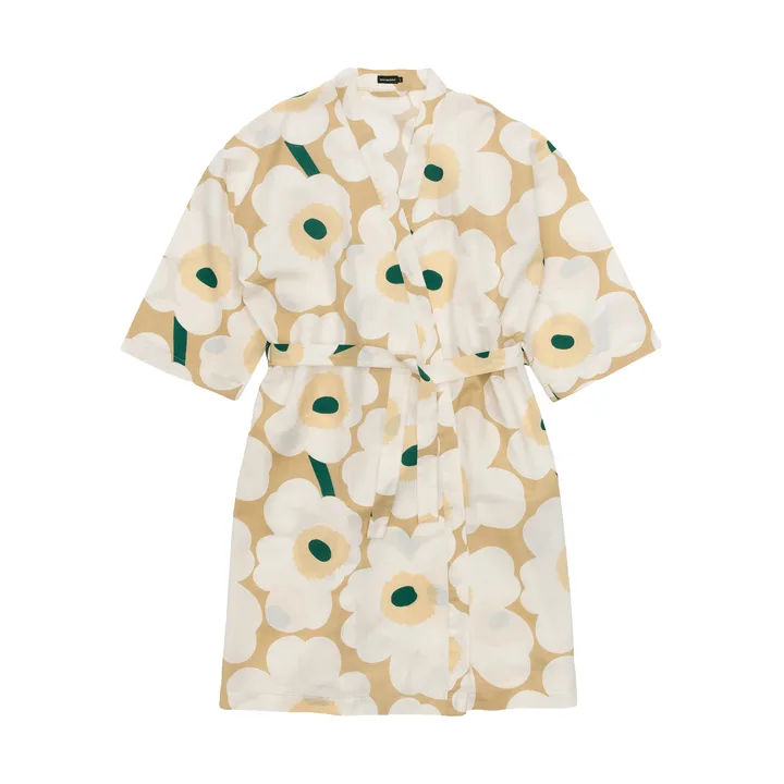 Unikko bathrobe S/M - Sand-off white-hay-emerald, L/XL - Marimekko