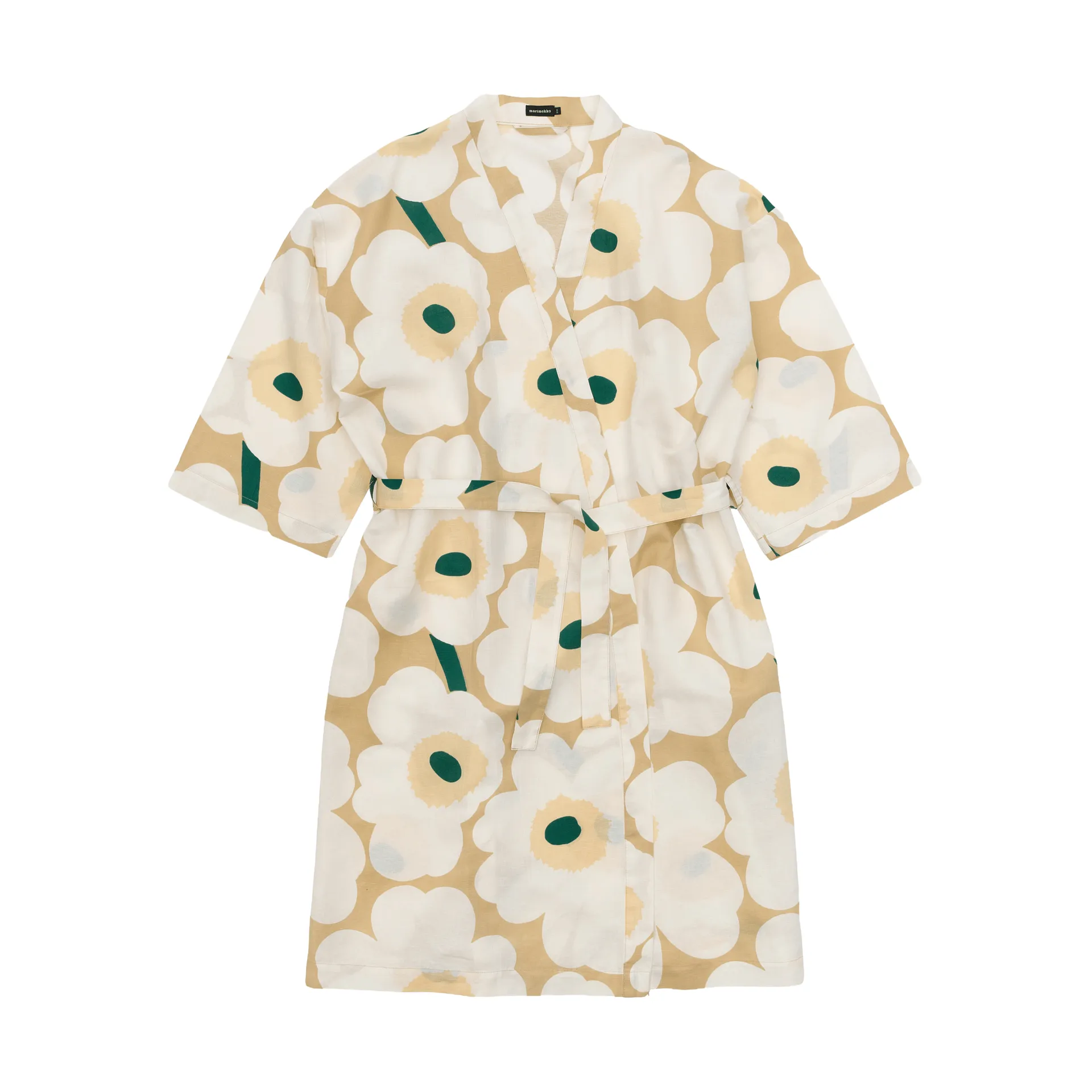 Unikko bathrobe S/M, Sand-off white-hay-emerald, S/M Marimekko