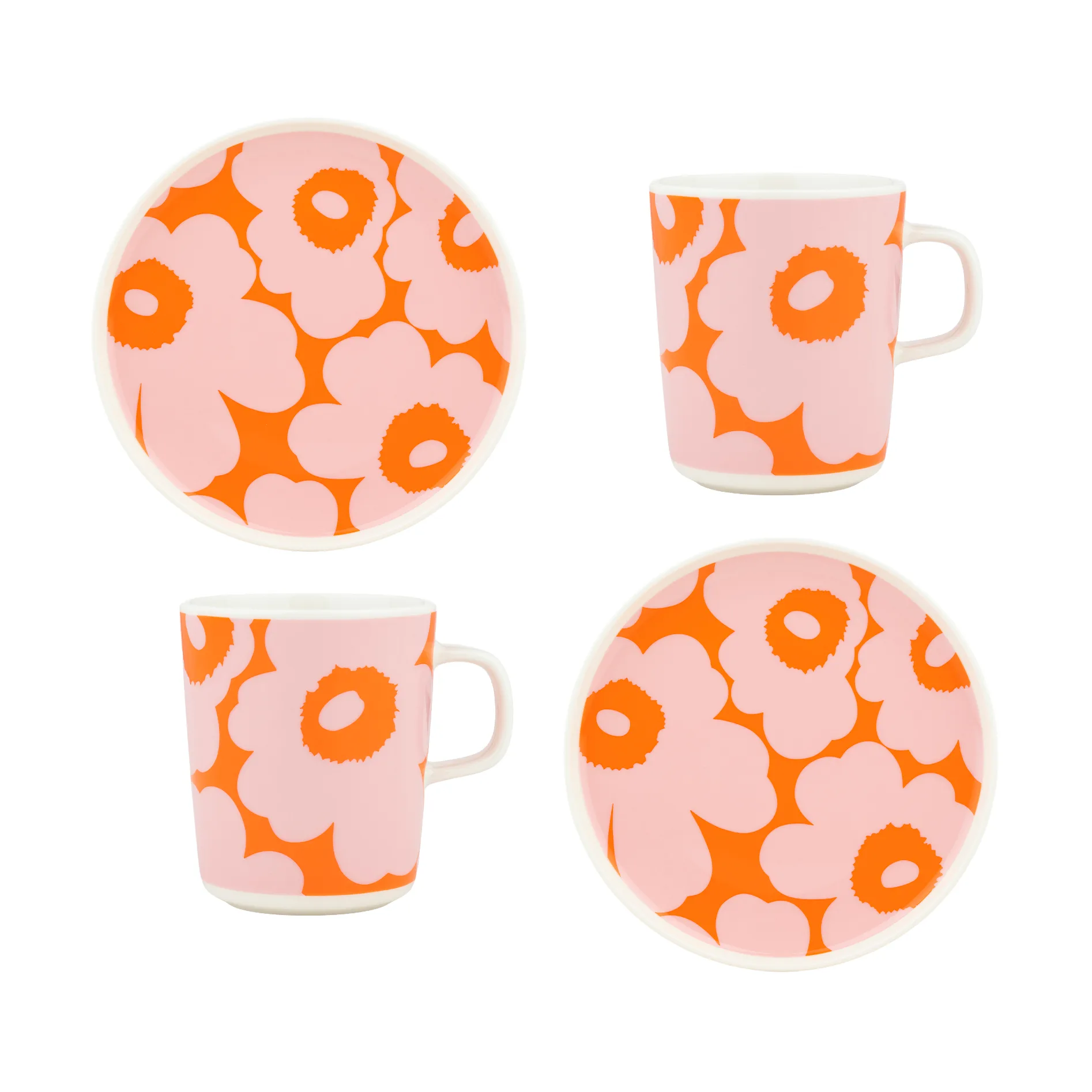 Unikko breakfast set, White-pink-orange, 4 pieces Marimekko