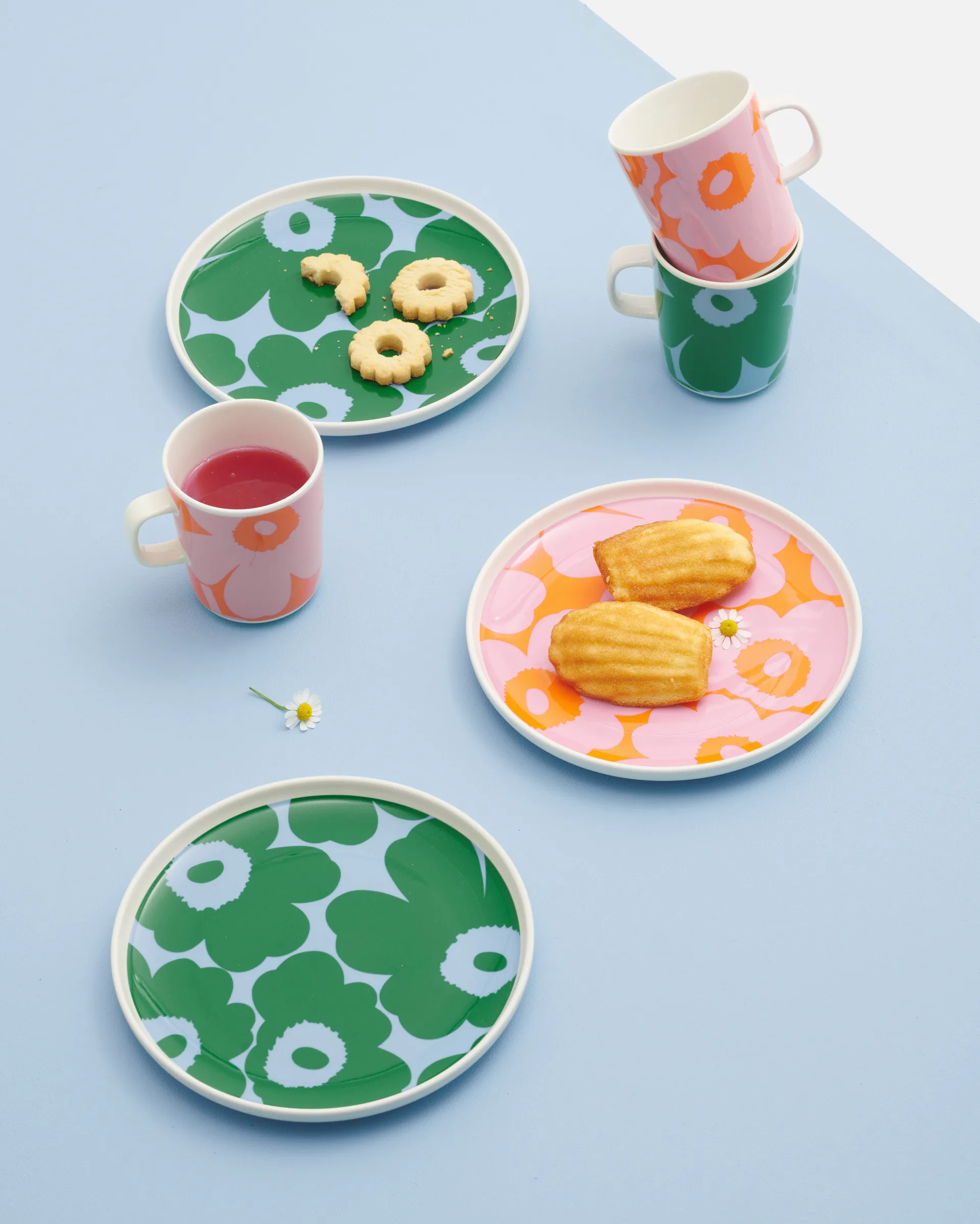 Unikko breakfast set, White-pink-orange, 4 pieces Marimekko