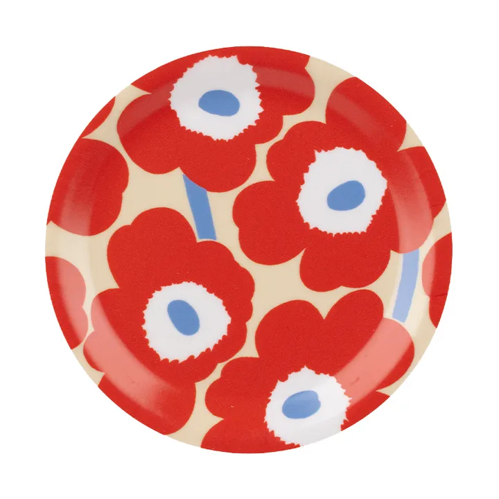 Unikko coasters - Melon-orange red-light blue-off white, Ø11 cm - Marimekko