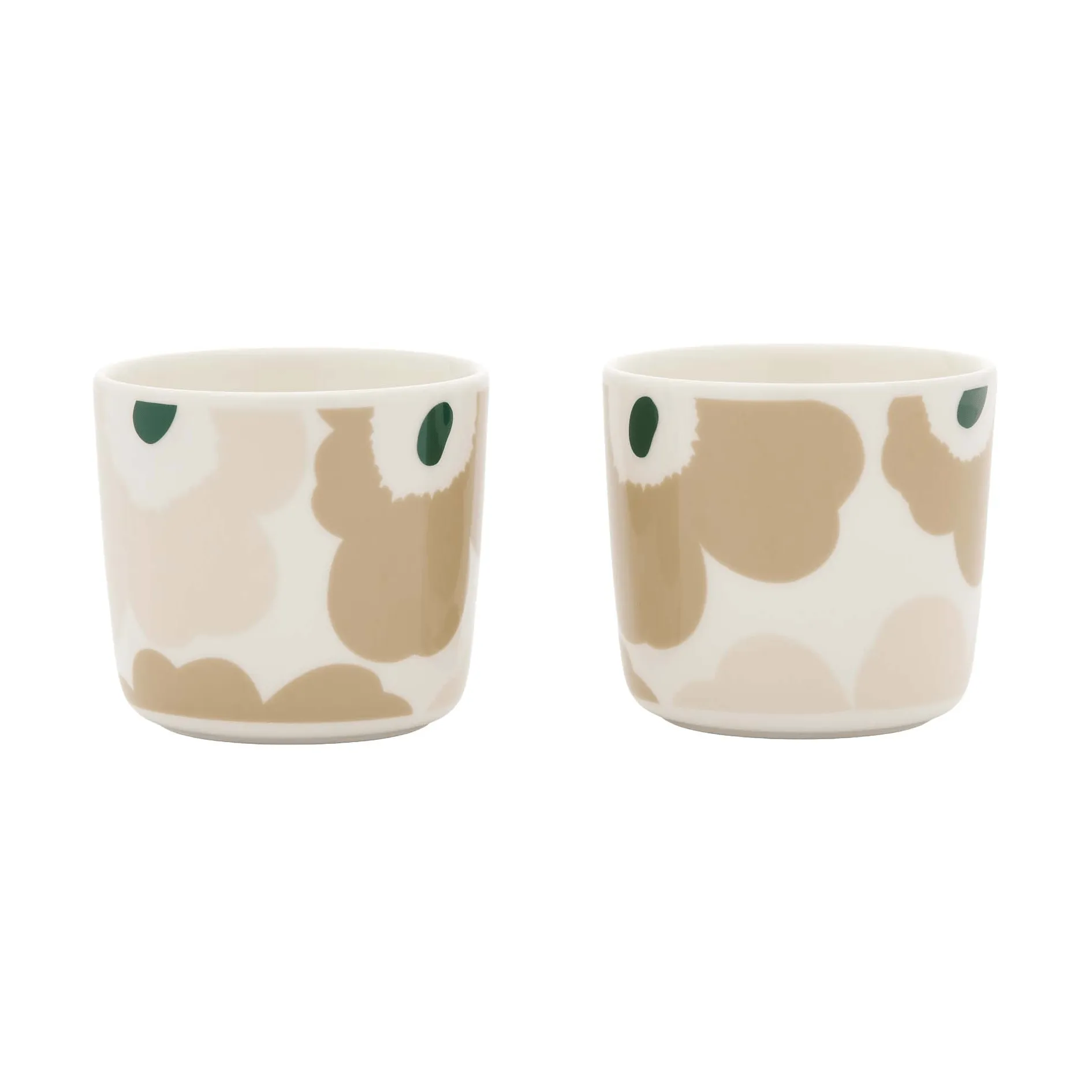 Unikko cup without handle, 2 pieces, White-light sand-beige-dark green, 20 cl Marimekko