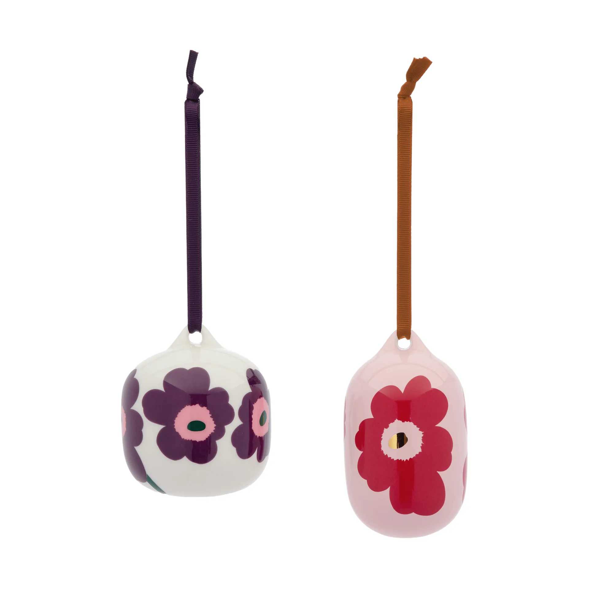 Unikko decorative pendant, Pink-cranberry-white-plum, 2 pieces Marimekko