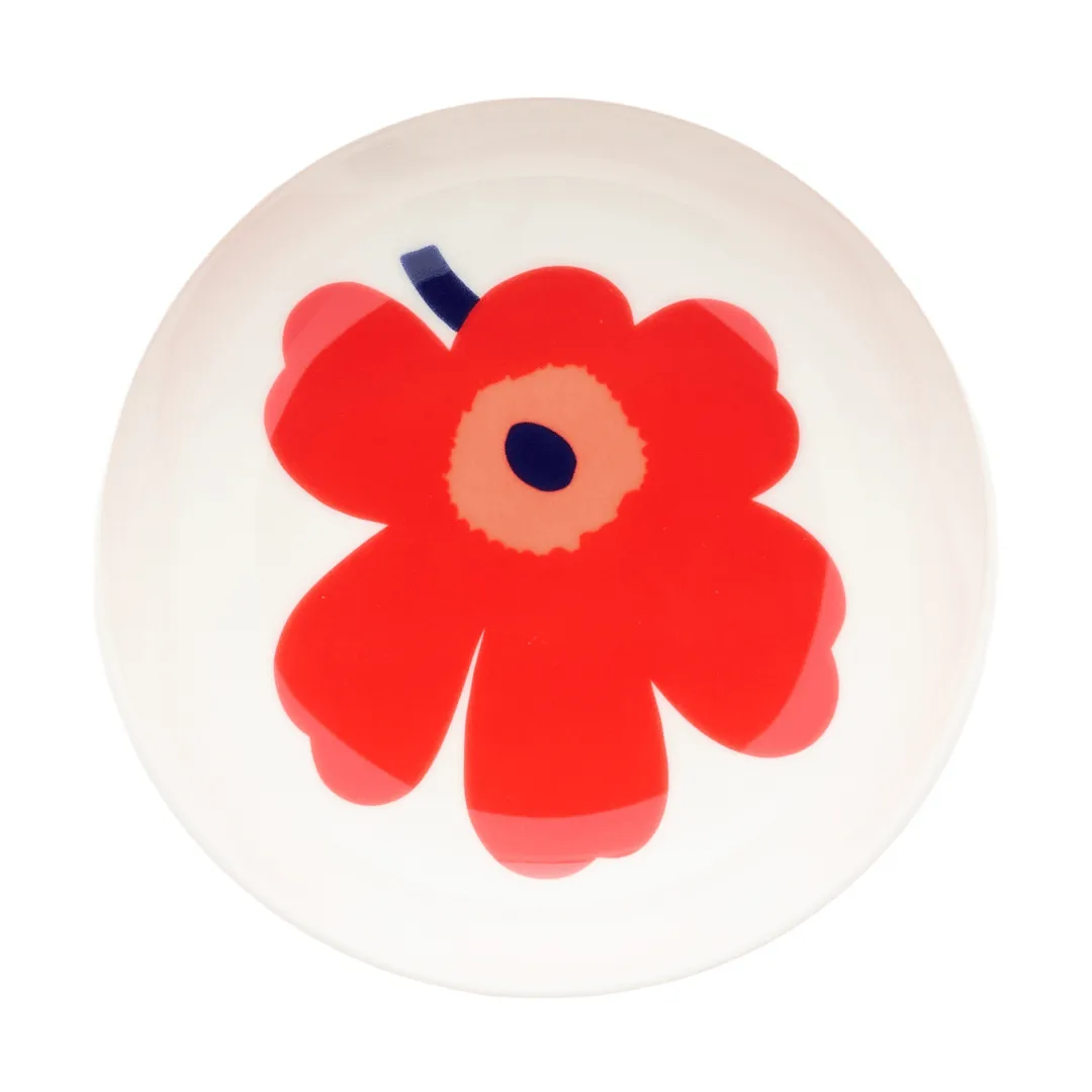Unikko deep plate, White-red-blue Marimekko