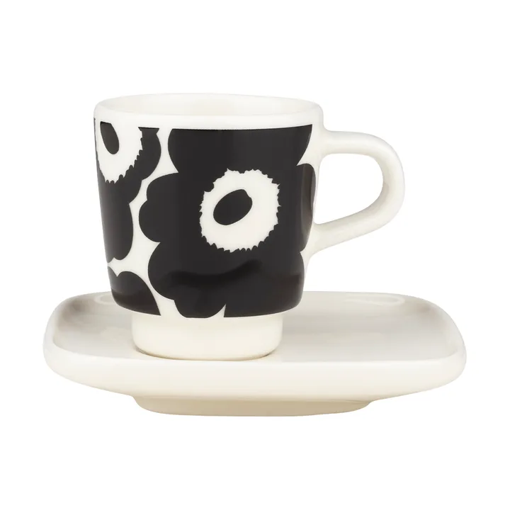 Unikko espresso cup with saucer, 2-piece set - Black-white - Marimekko
