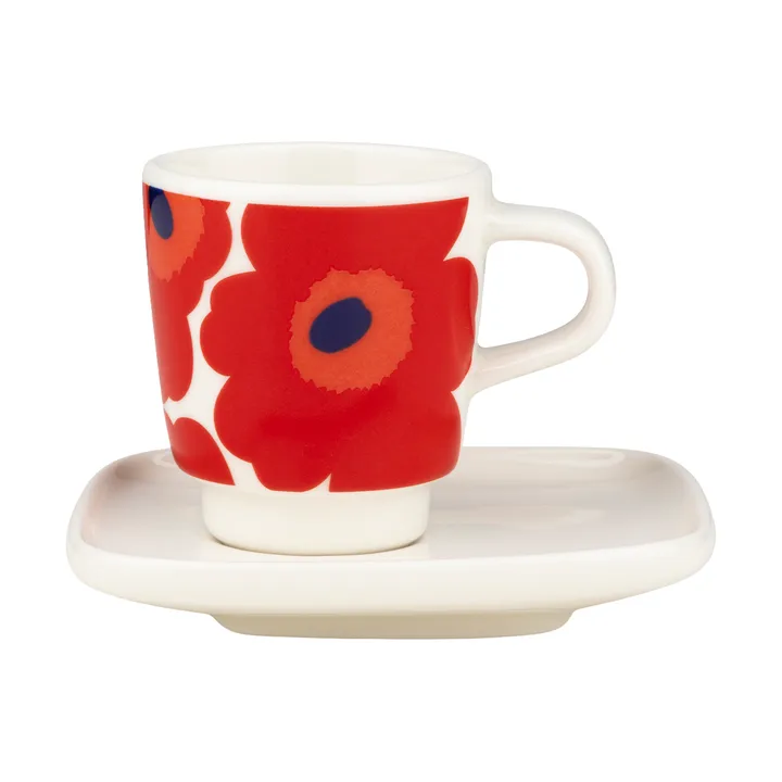 Unikko espresso cup with saucer, 2-piece set - White-red-blue - Marimekko