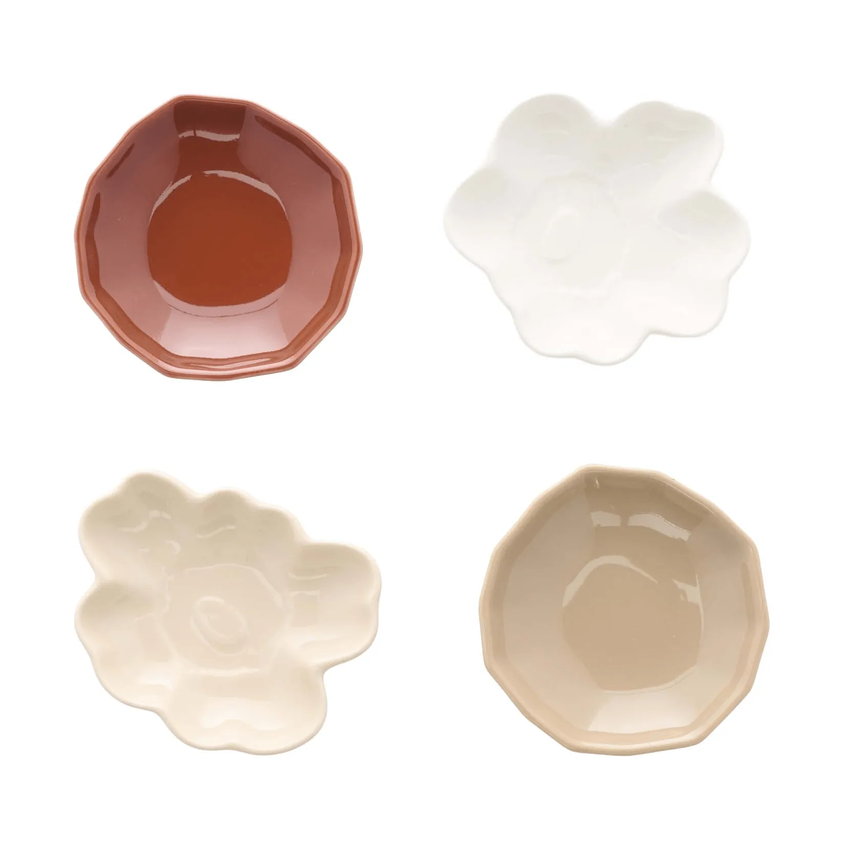 Unikko & kivet shape plate 4 pieces, Beige-chestnut-white-light brown Marimekko