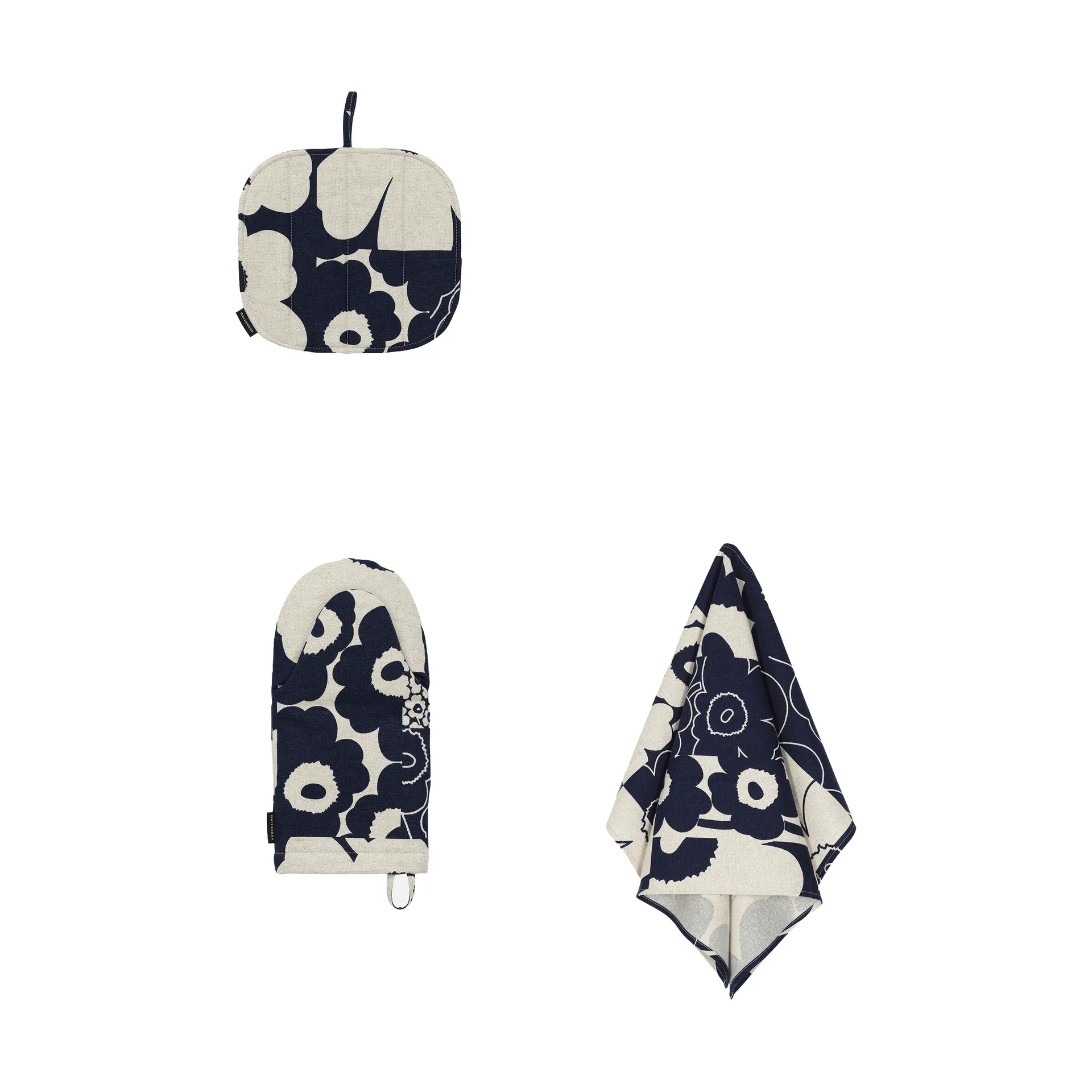 Unikko kollaasi kitchen textiles 3 pieces, Linen-dark blue Marimekko