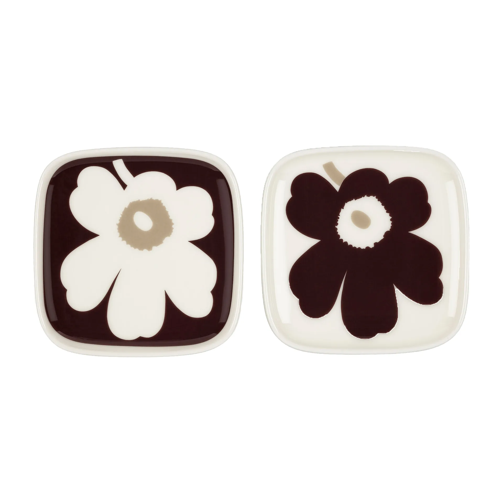 Unikko plate 10x10 cm 2 pack, Burgundy-white-beige Marimekko