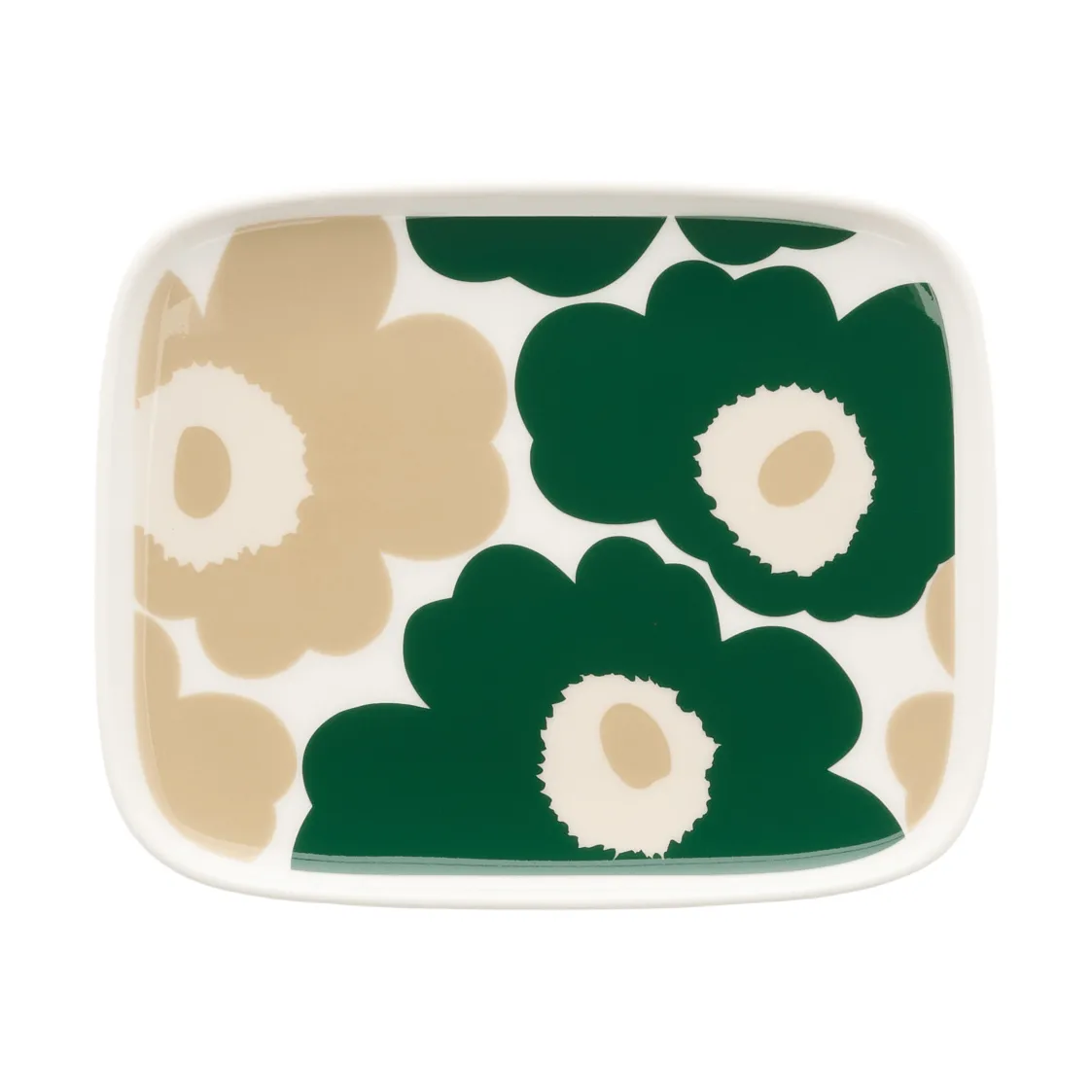 Unikko plate 12x15 cm, White-dark green-beige-light sand Marimekko