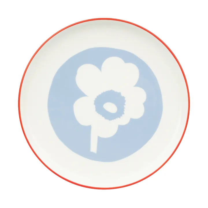 Unikko plate 20 cm - White-light blue-orange red - Marimekko