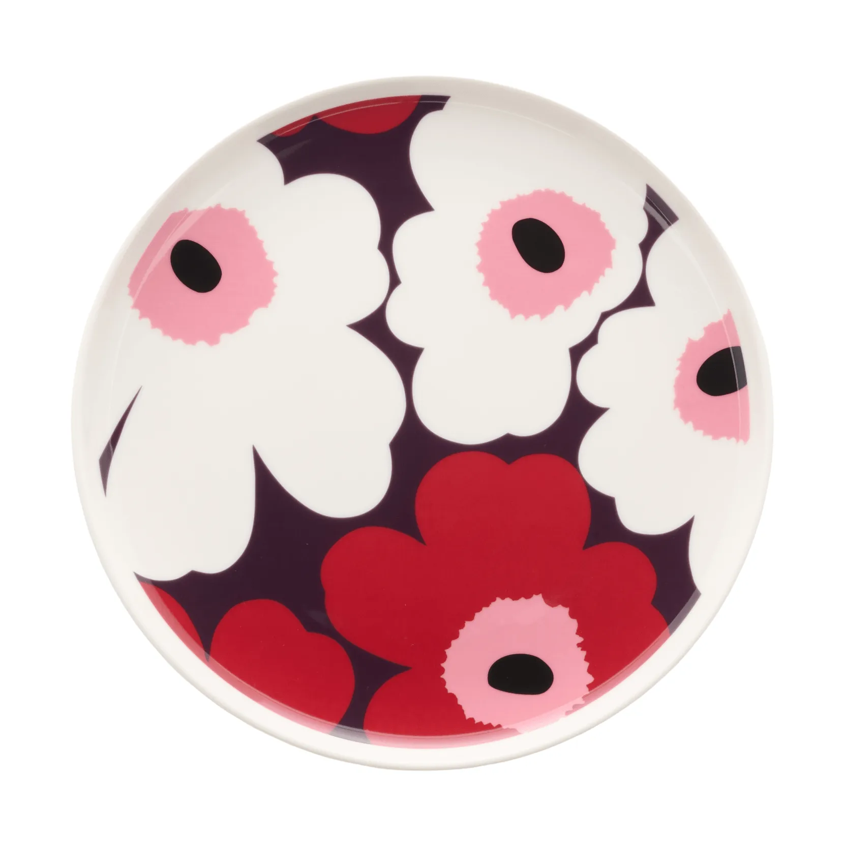 Unikko plate 20 cm, White-plum-cranberry-pink Marimekko