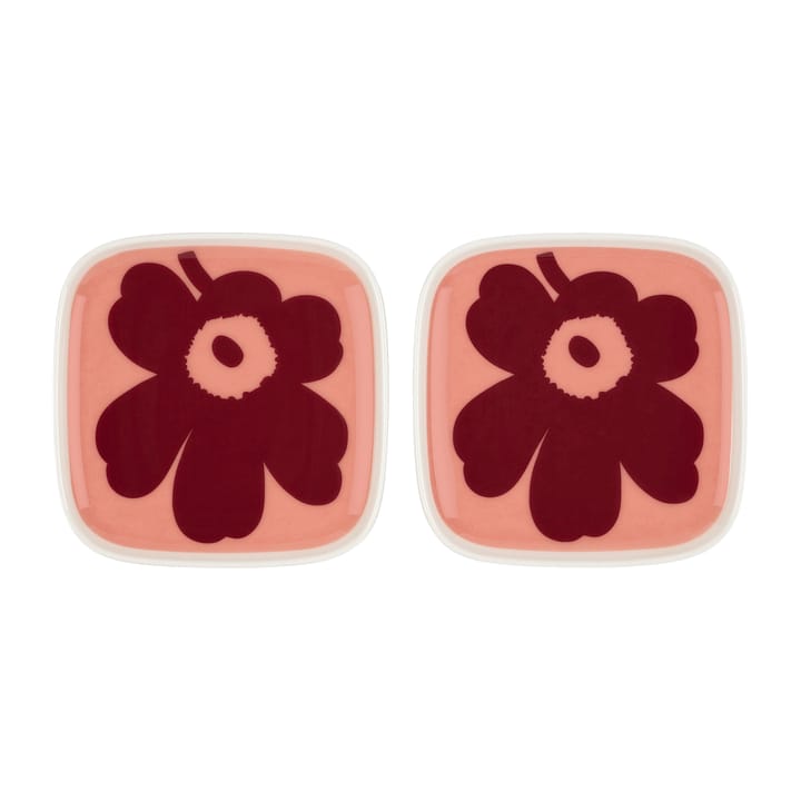 Unikko small plate 10x10 cm 2-pack, white-pink-red Marimekko