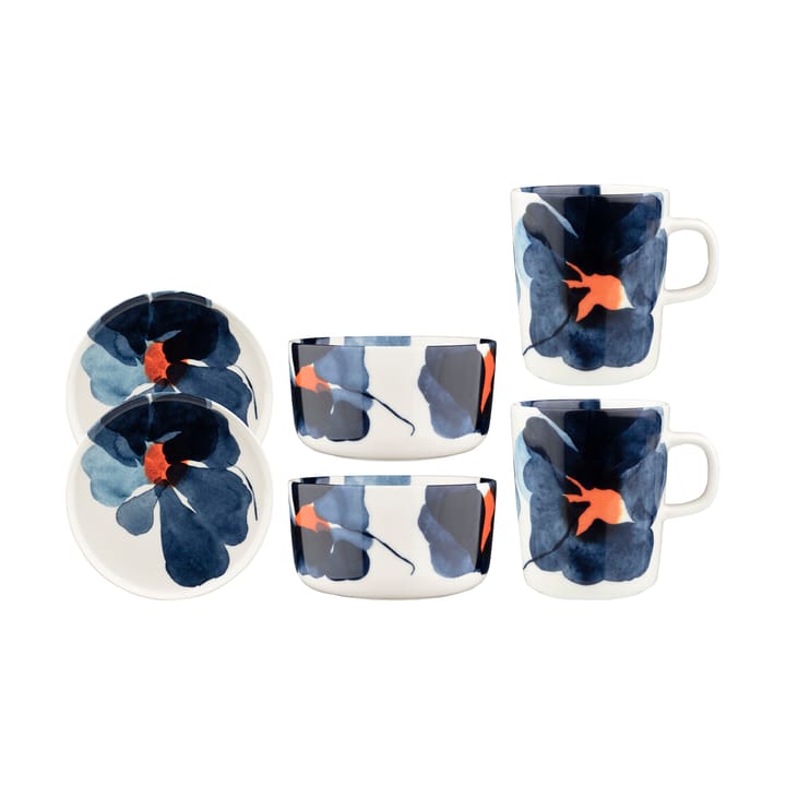Valssi breakfast set 6 pieces, White-dark blue-orange Marimekko