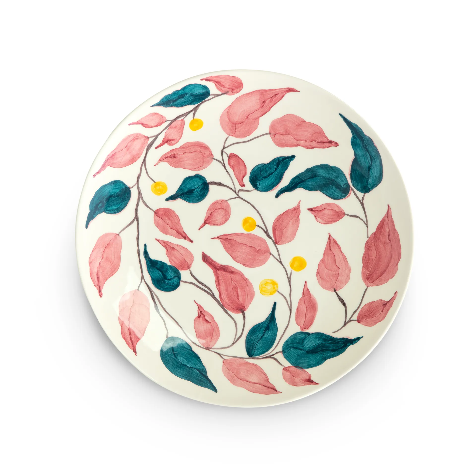 Flowers leaves serving platter Ø34 cm, White Mateus