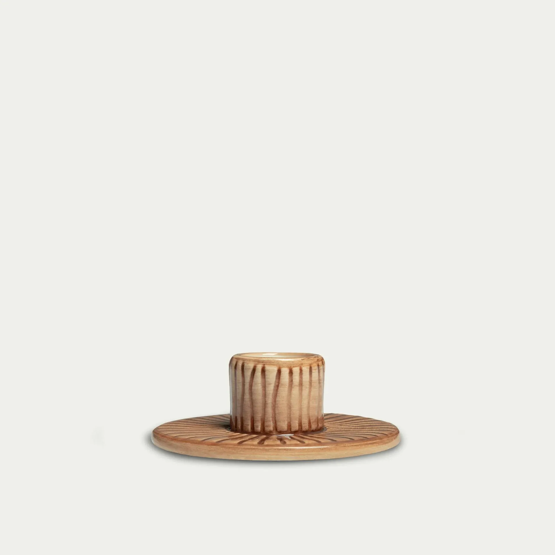 Stripes candle sticks Ø8 cm, Cinnamon Mateus