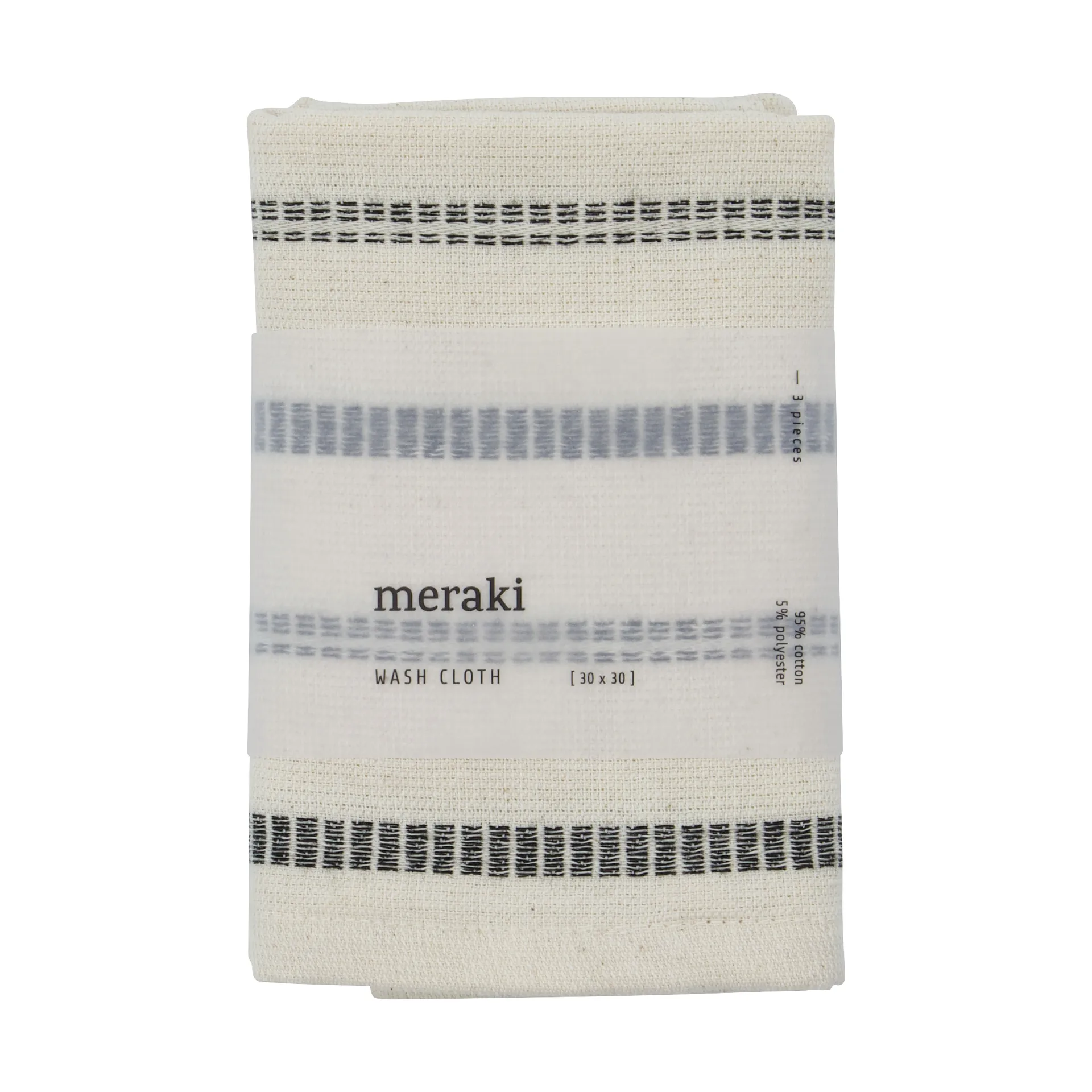 True washcloth 3 pieces, Off-White-black Meraki