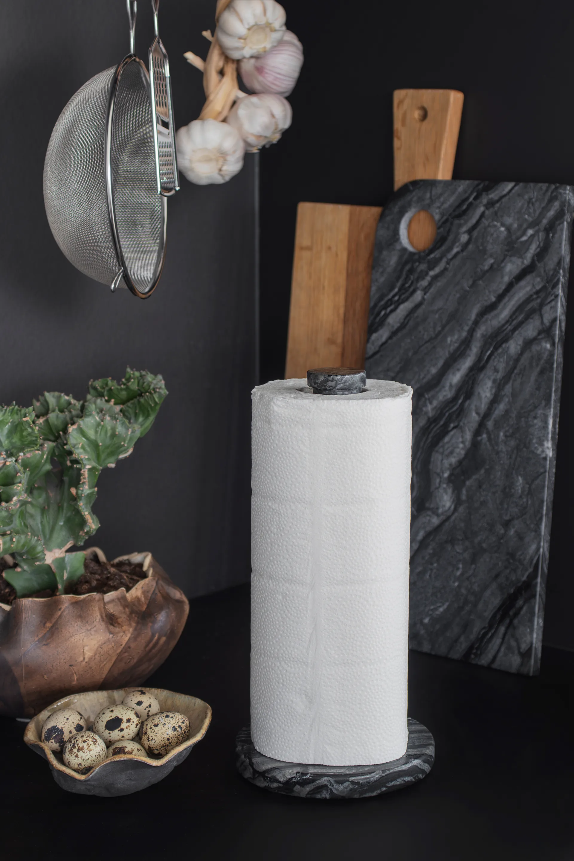 Marble paper towel holder, Black-grey Mette Ditmer