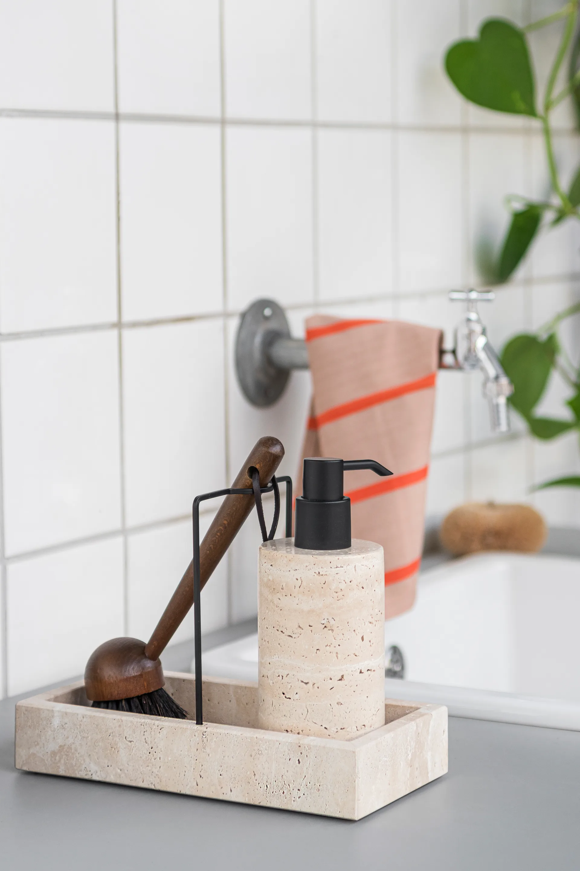 Travertine countertop organizer 12x23.5 cm, Linen Mette Ditmer