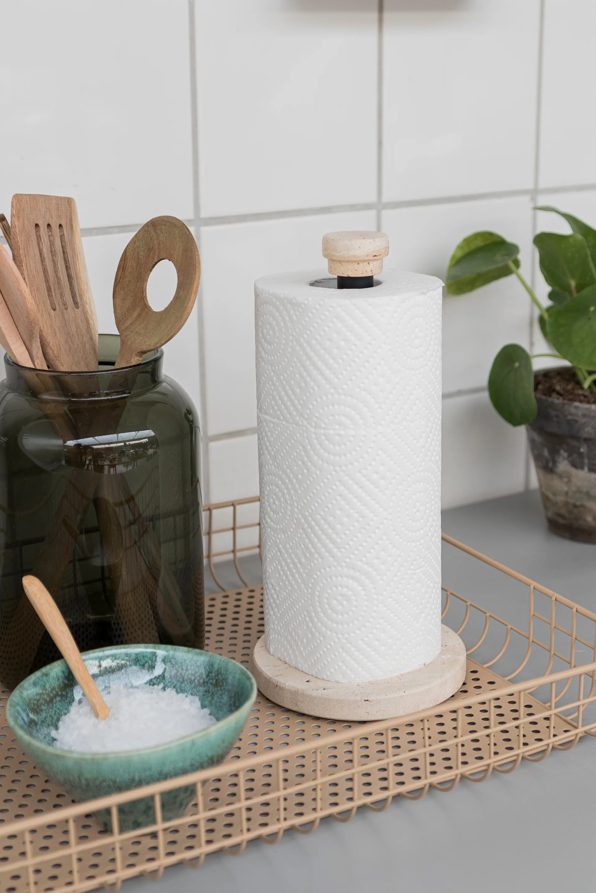 Travertine paper towel holder, Linen Mette Ditmer