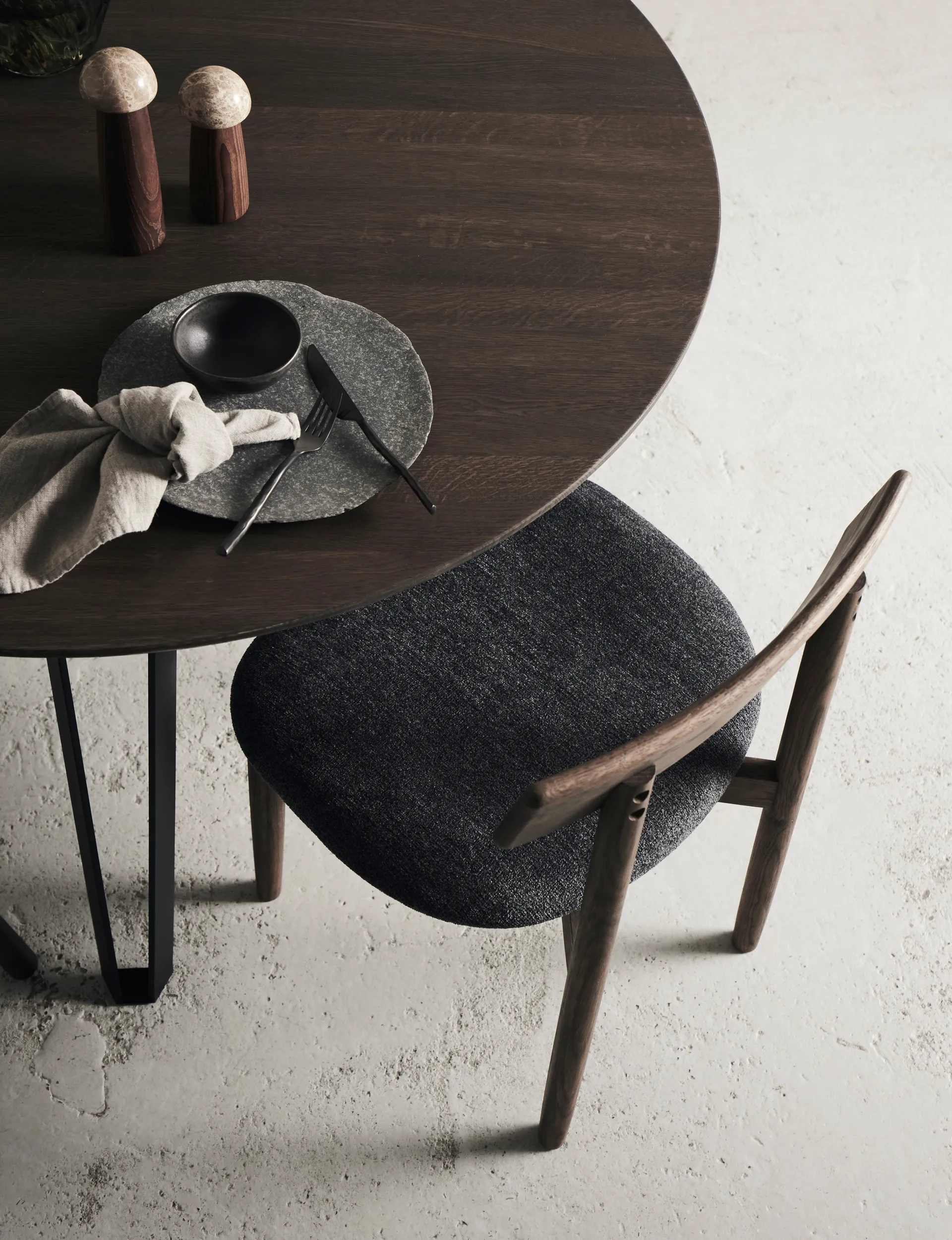 Tetra chair with padded seat, Granite coloured fabric-dark oiled oak MUUBS