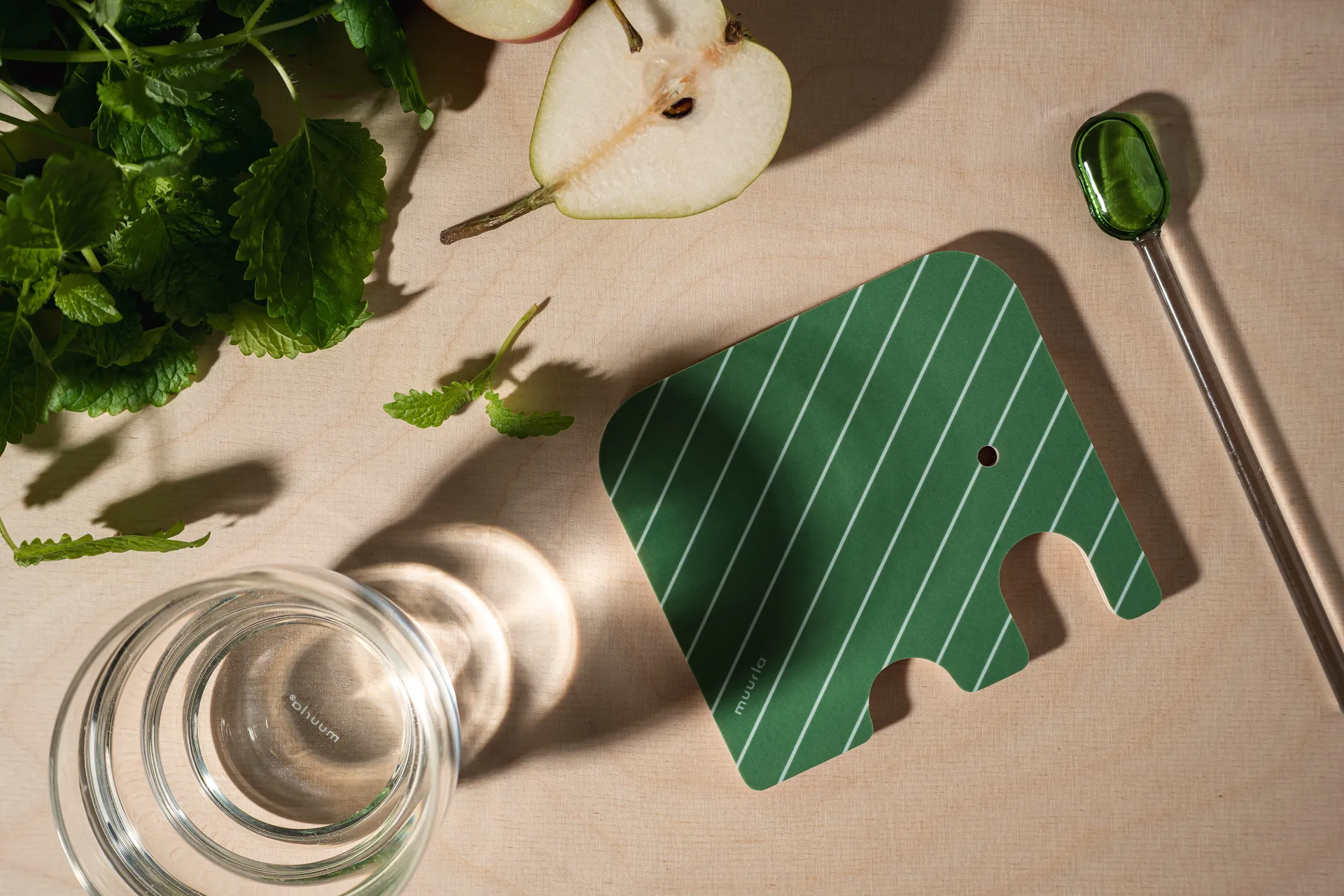 Elephant glass coaster 11x10 cm, Green Muurla