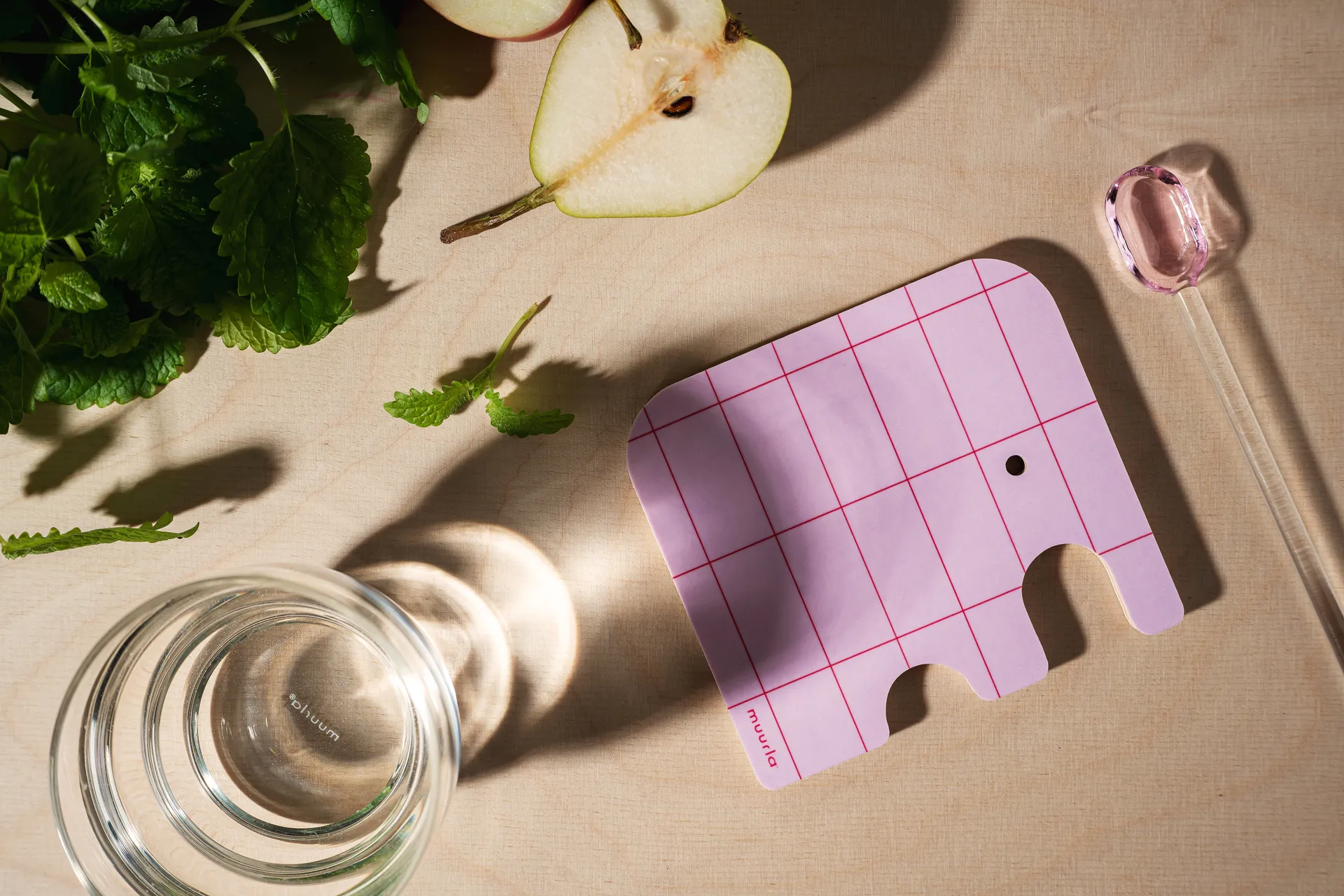 Elephant glass coaster 11x10 cm, Pink Muurla