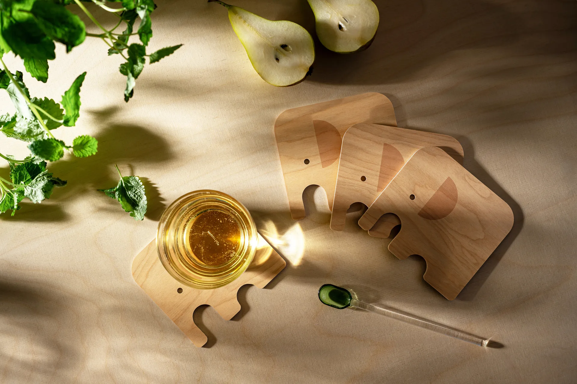 Elephant glass coaster 11x10 cm, Yellow Muurla