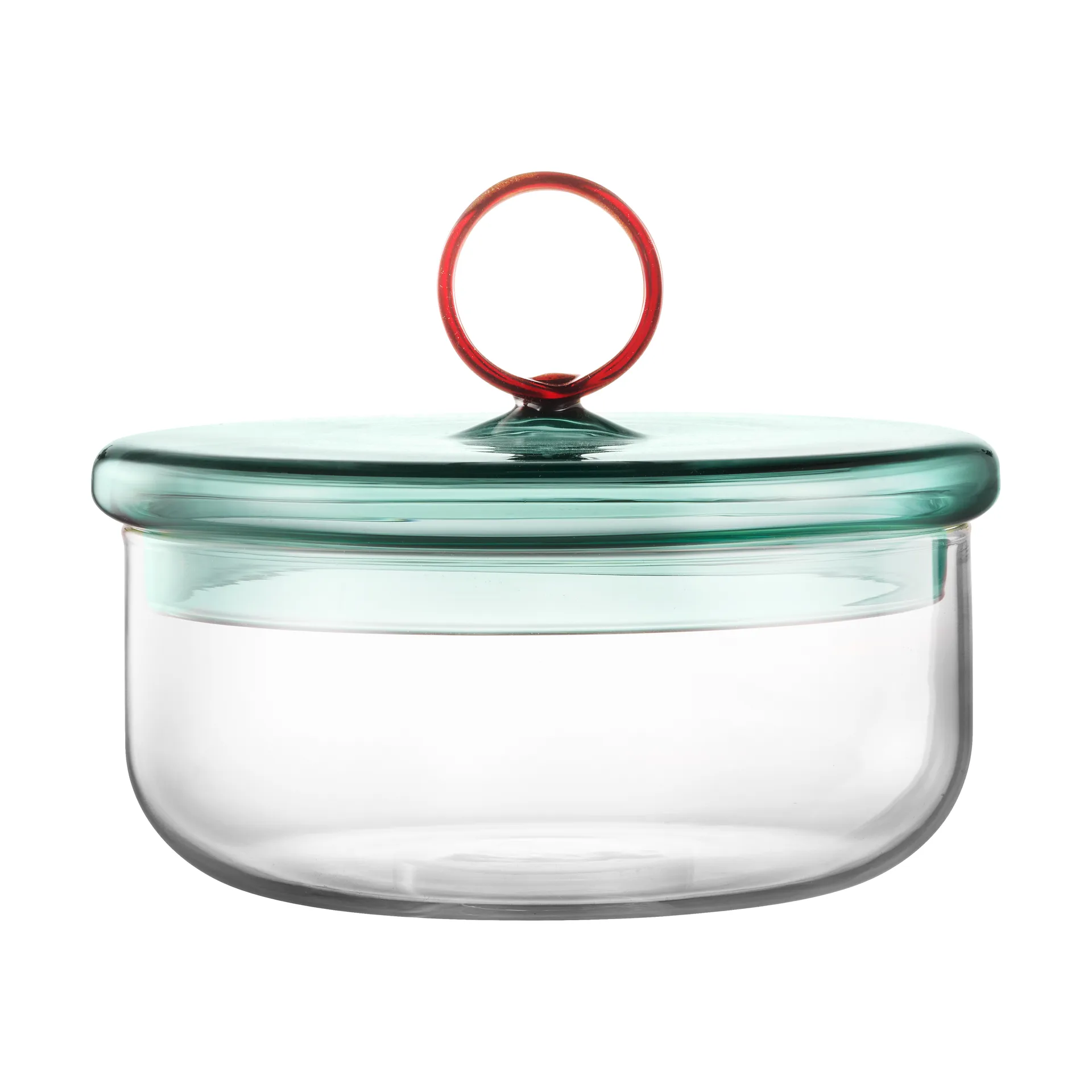 Loop low bowl with lid Ø15 cm, Klar-teal-amber Muurla