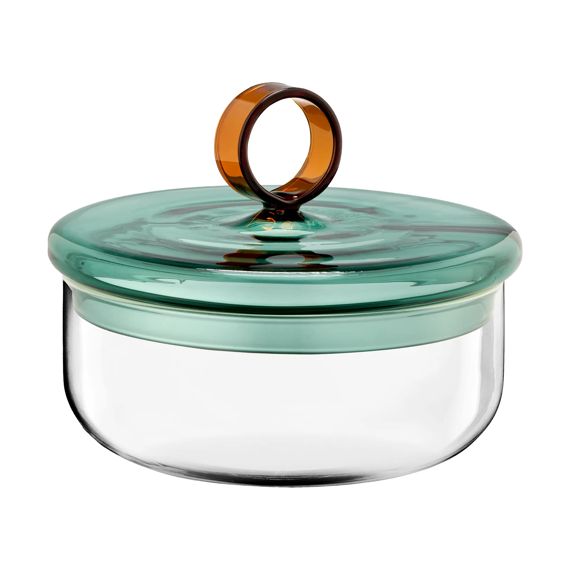 Loop low bowl with lid Ø15 cm, Klar-teal-amber Muurla
