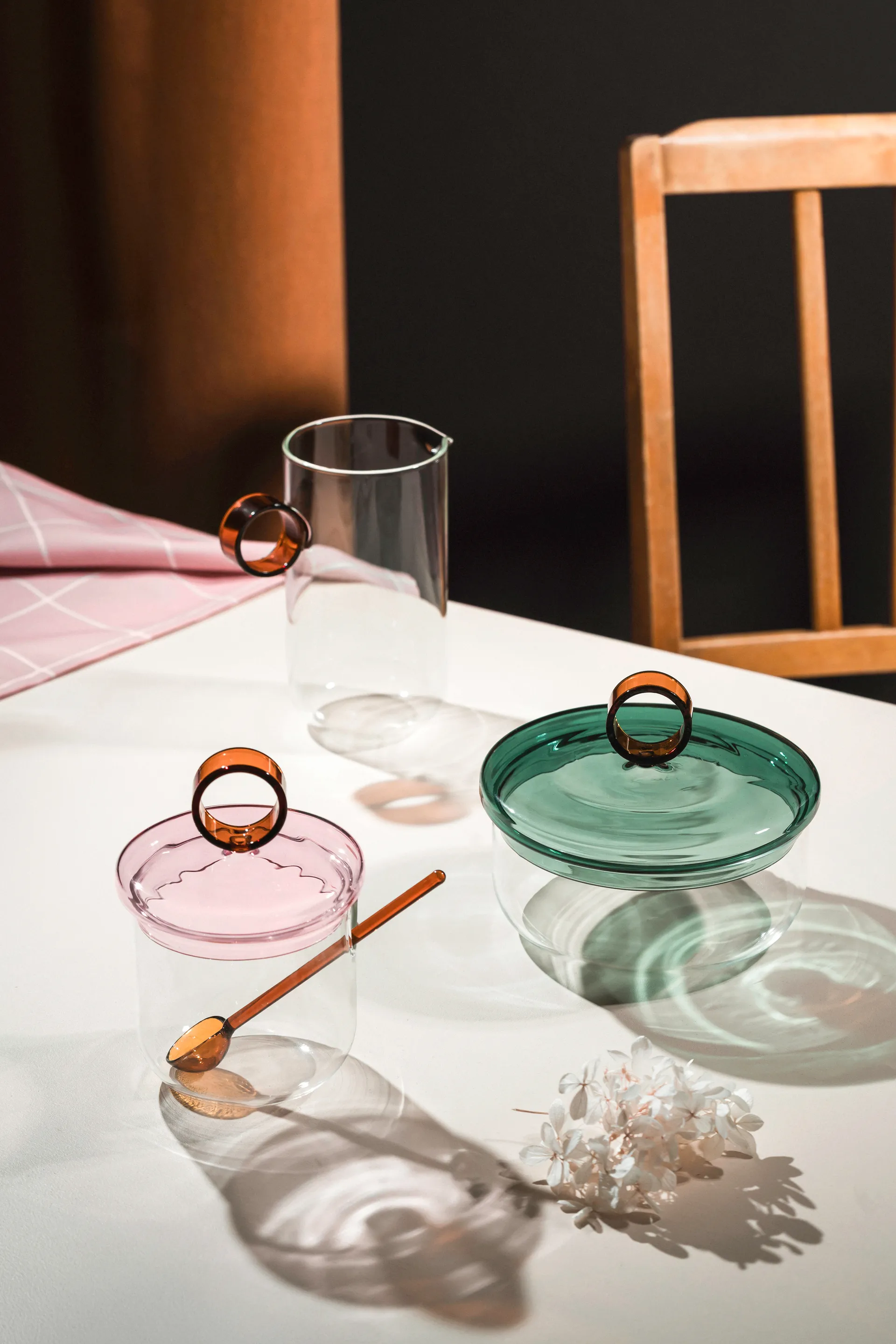 Loop low bowl with lid Ø15 cm, Klar-teal-amber Muurla