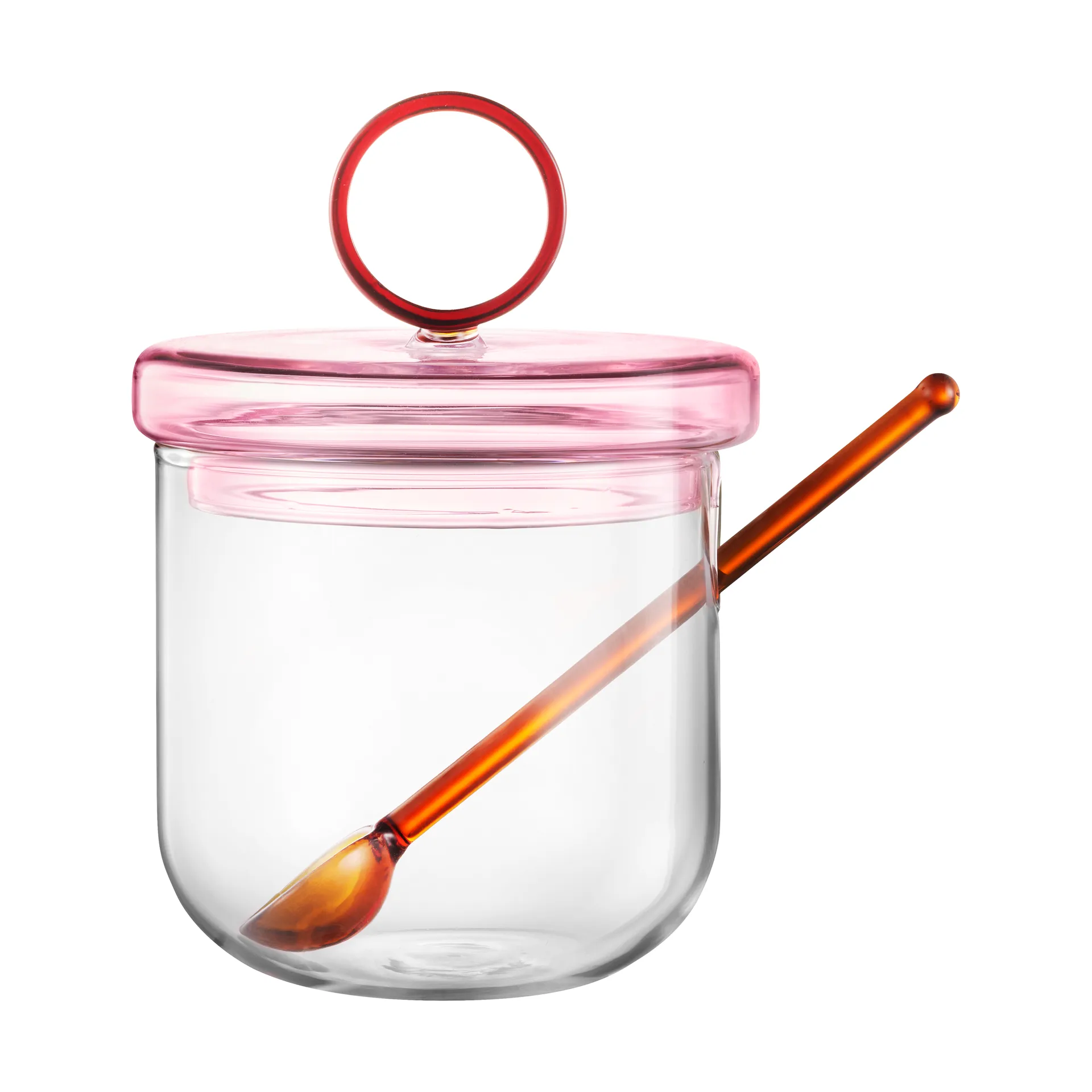 Loop sugar bowl incl spoon Ø14 cm, Clear-pink-amber Muurla