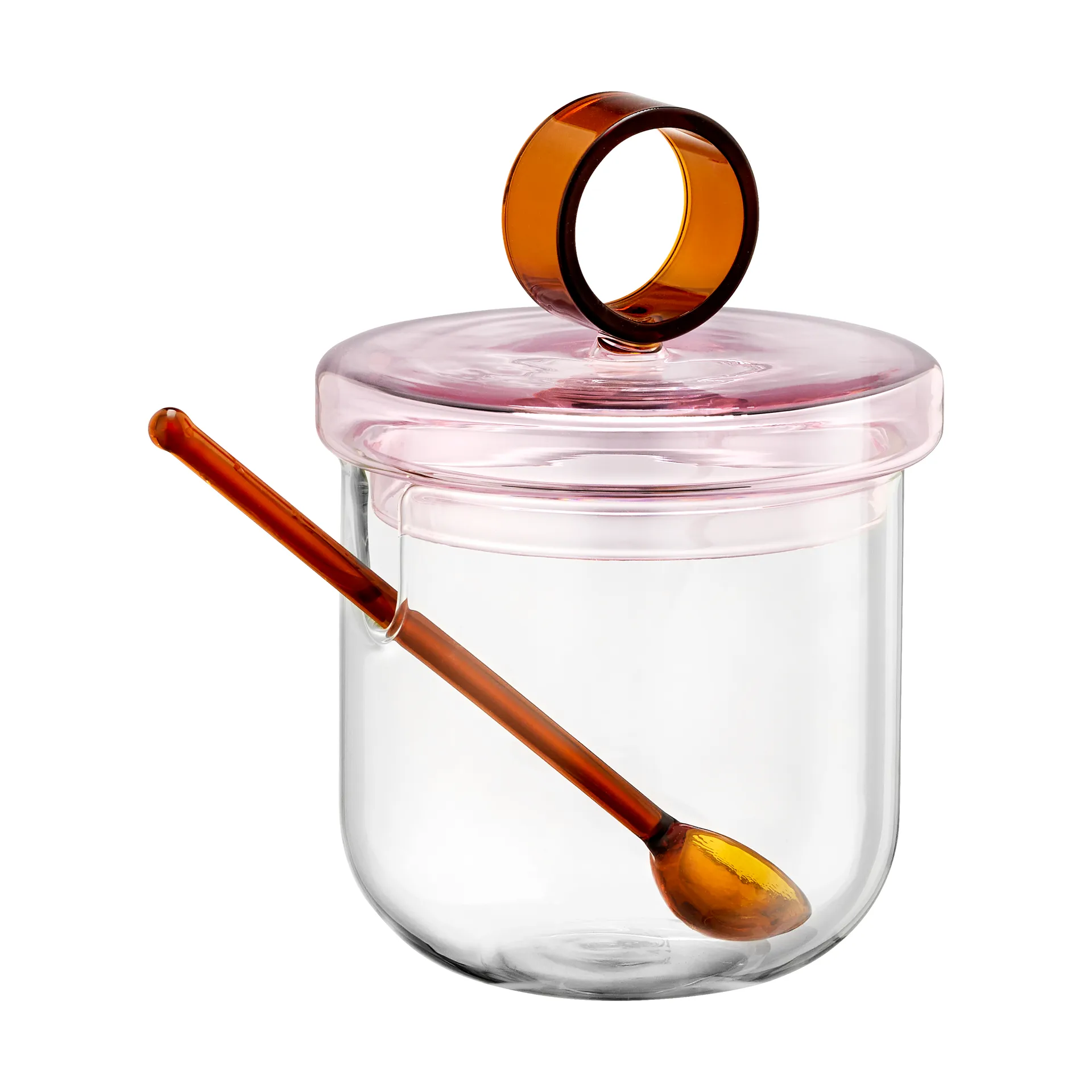 Loop sugar bowl incl spoon Ø14 cm, Clear-pink-amber Muurla