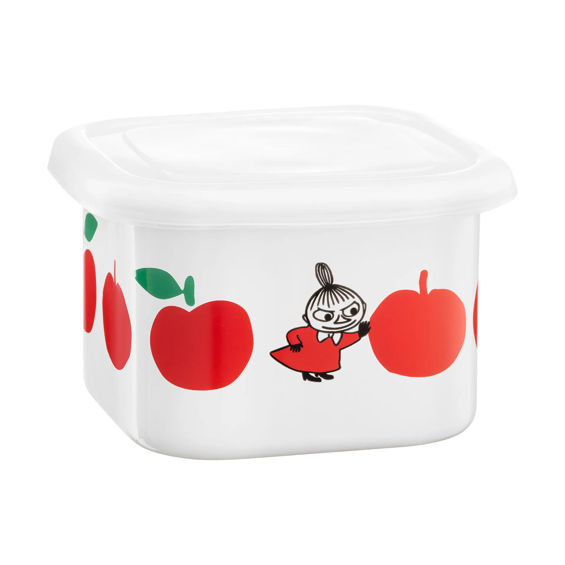 Moomin enamel jar with lid 0.67 L, Joyfull Apples-red Muurla