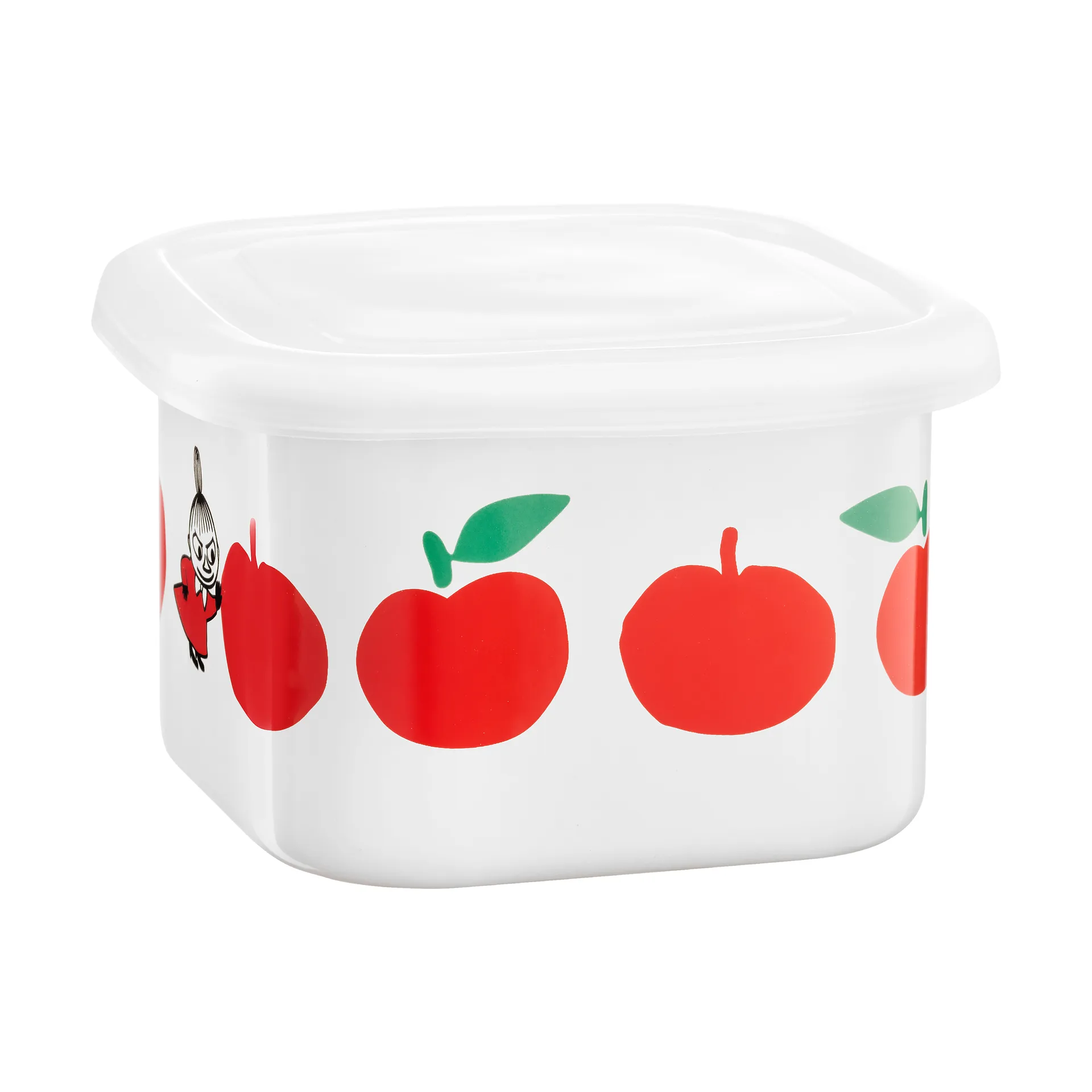 Moomin enamel jar with lid 0.67 L, Joyfull Apples-red Muurla