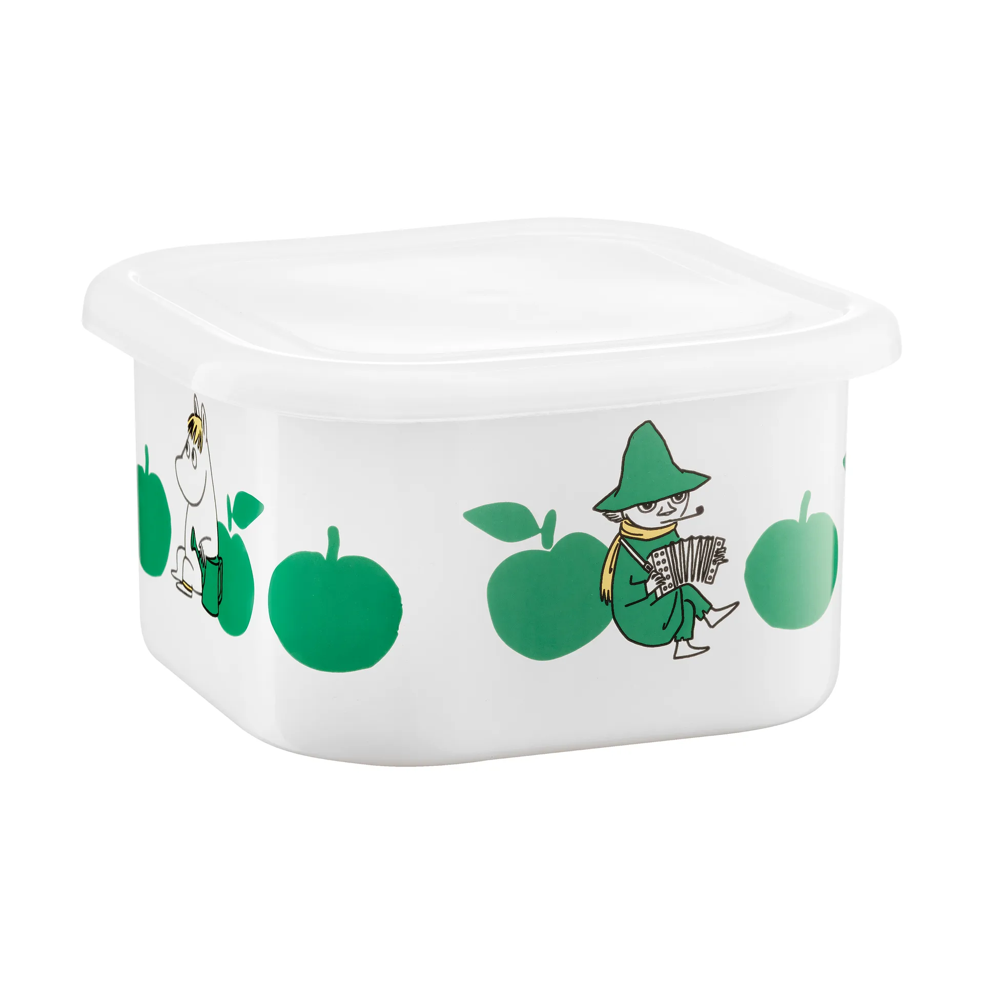 Moomin enamel jar with lid 1.5 L, Joyfull Apples-green Muurla