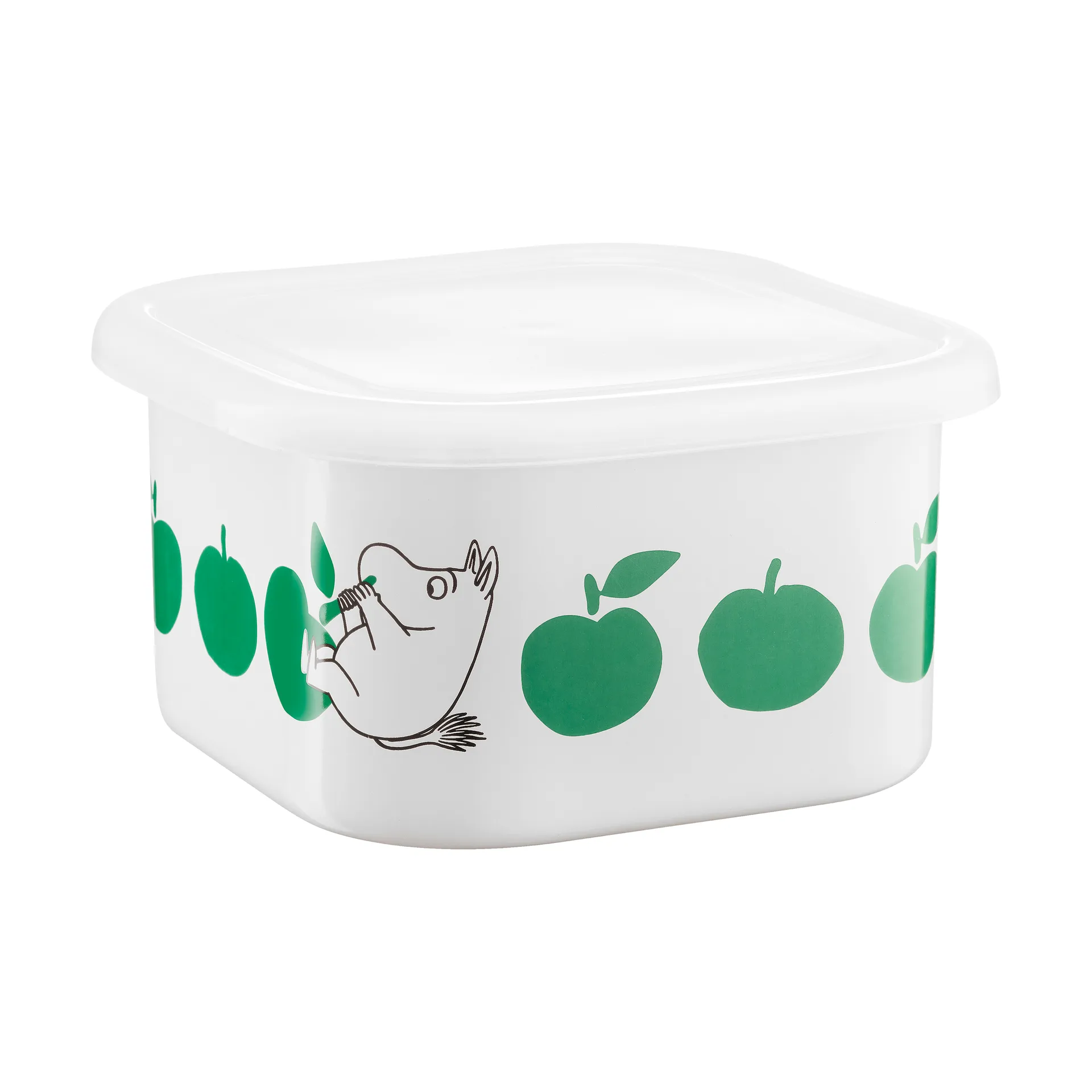 Moomin enamel jar with lid 1.5 L, Joyfull Apples-green Muurla