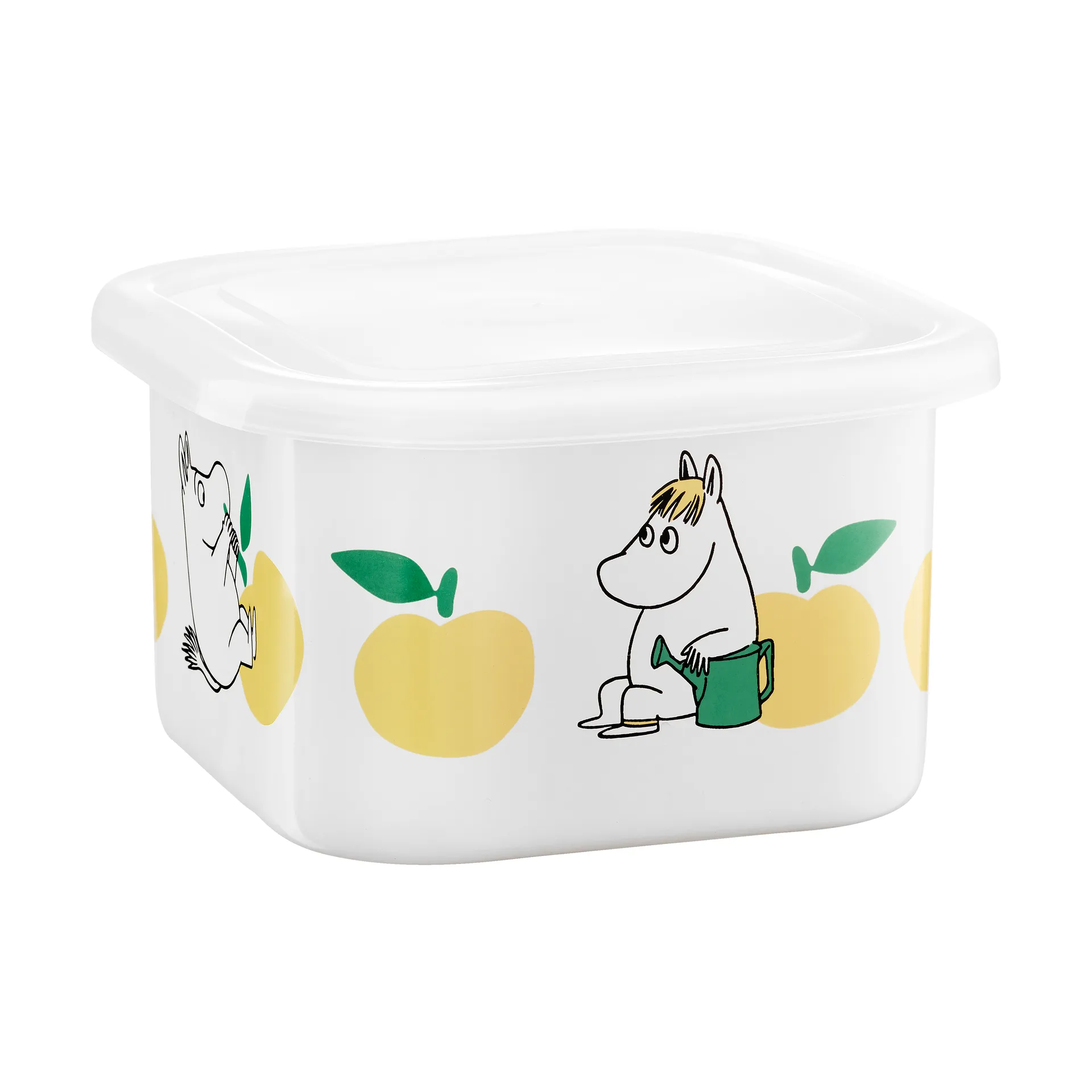Moomin enamel tin with lid 1 L, Joyfull Apples-yellow Muurla