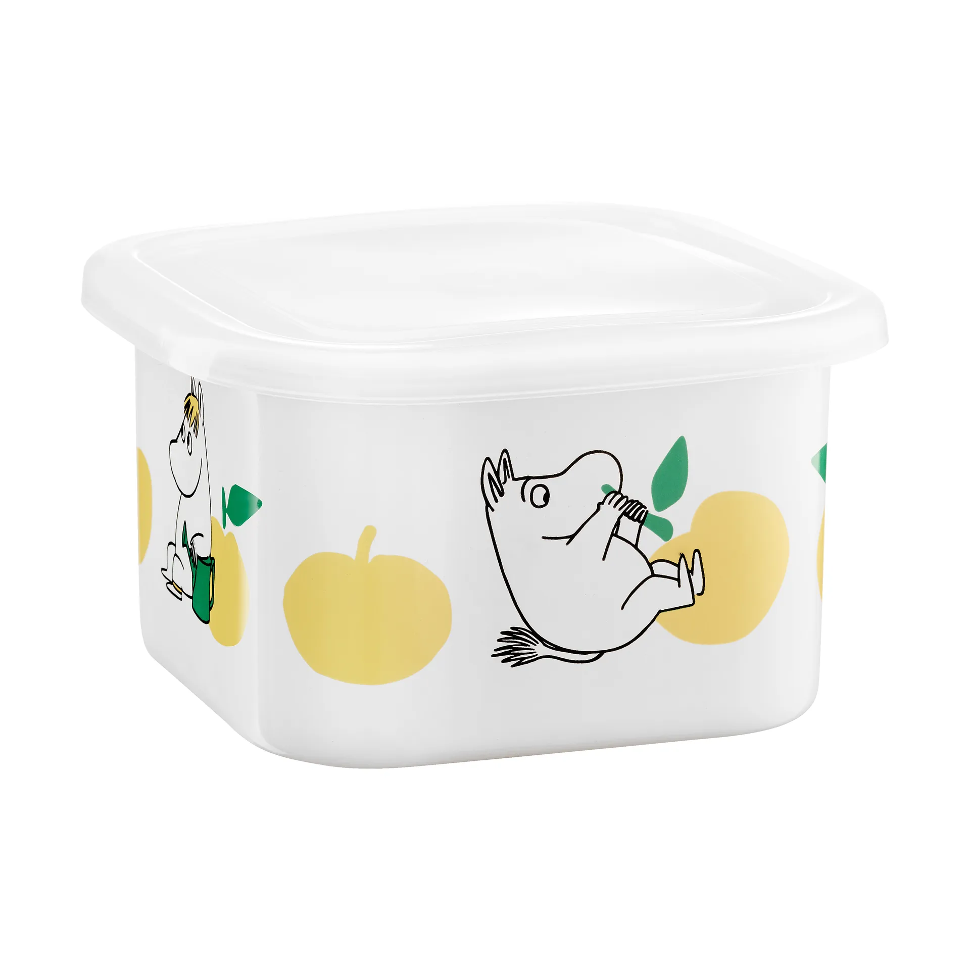Moomin enamel tin with lid 1 L, Joyfull Apples-yellow Muurla