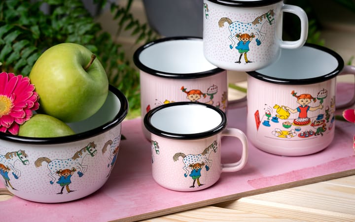 Pippi and Lilla gubben enamel mug 1.5 dl, Light pink Muurla