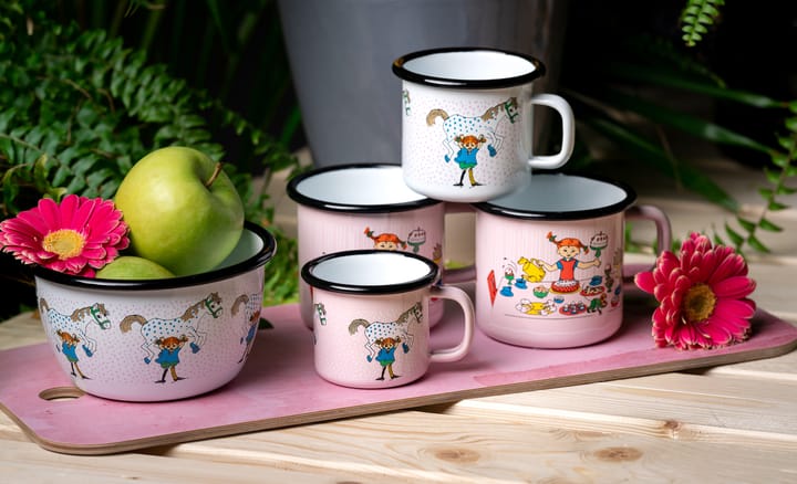 Pippi and Lilla gubben enamel mug 2.5 dl, White Muurla