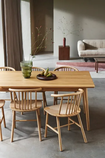 VIOR dining table 120 cm + chair 4‑pack – Lacquered oak‑natural - NJRD