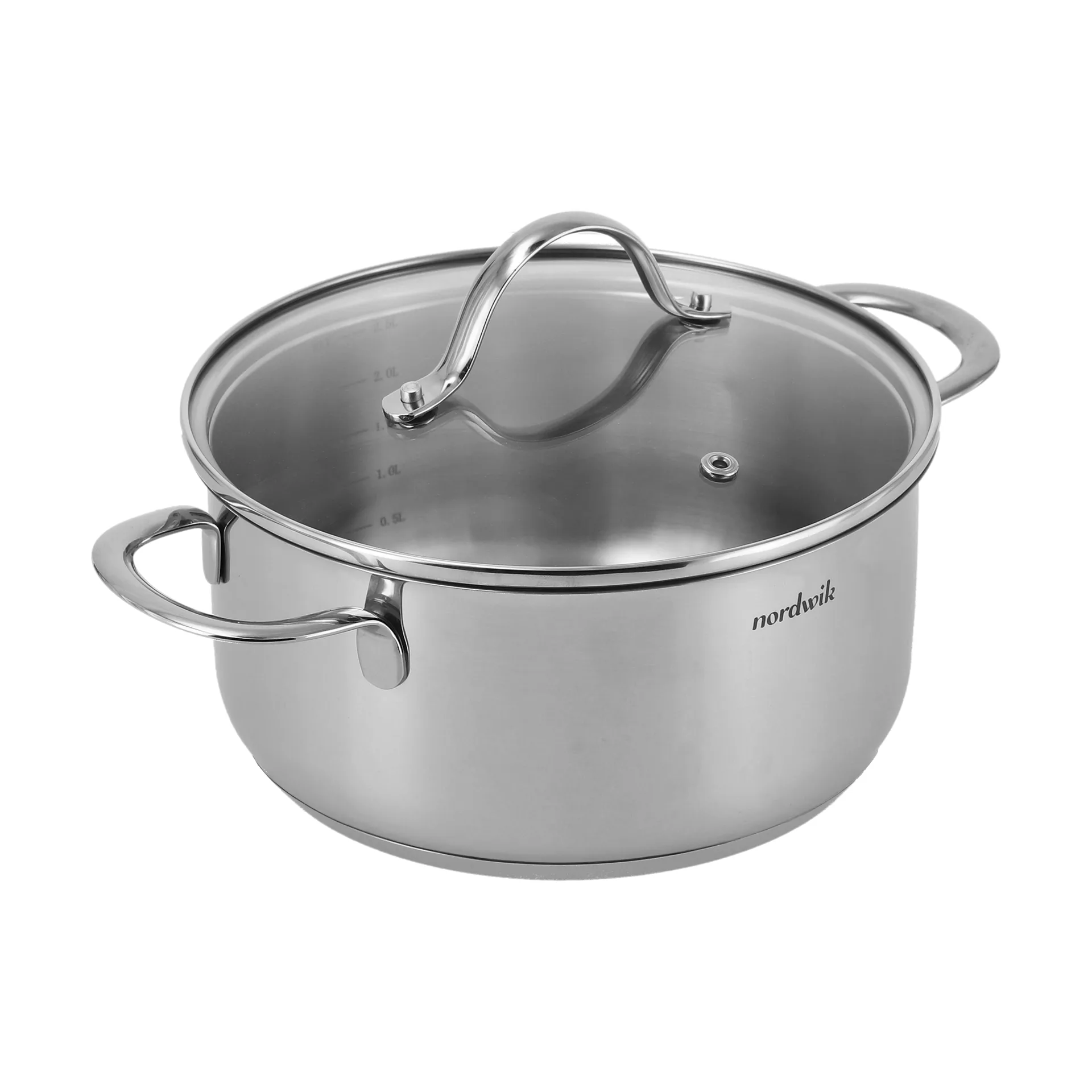 Nordwik casserole with glass lid 2.5 liter, Stainless steel Nordwik