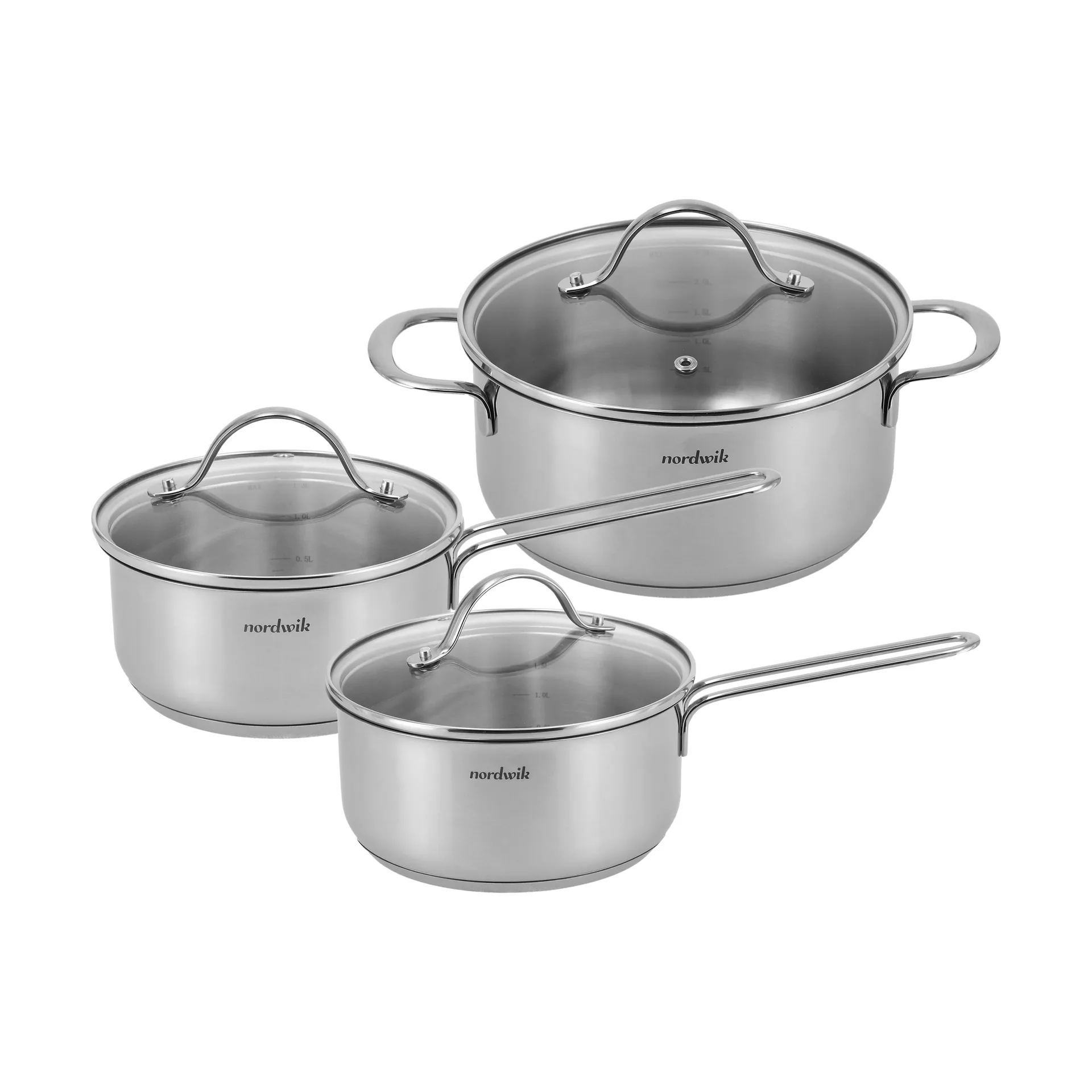 Nordwik cookware set with glass lids, 3 parts Nordwik