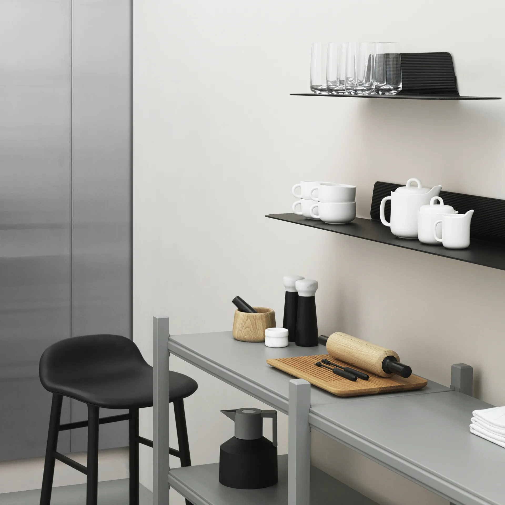 Jet shelf, Black, aluminium, 160 cm Normann Copenhagen