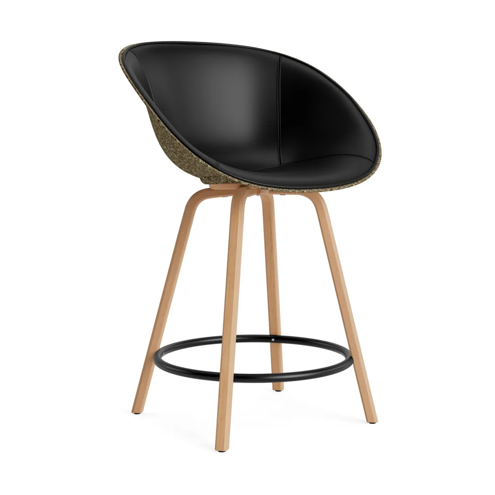Mat Bar Armchair front-upholstered 65 cm, Ultra 41599-seaweed-beech-black steel Normann Copenhagen