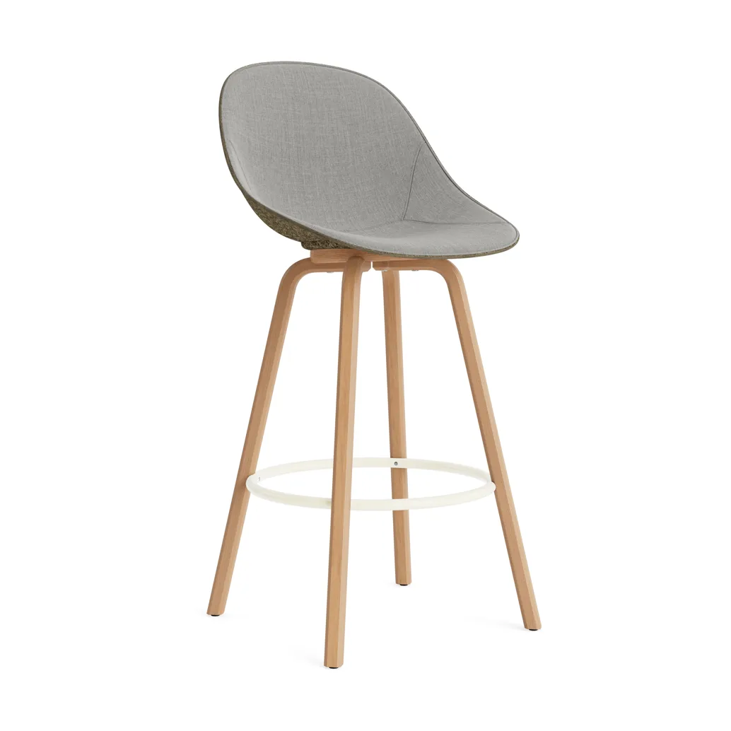 Mat Bar Chair bar stool front upholstered 75 cm, Remix 133-seaweed-beech-cream steel Normann Copenhagen